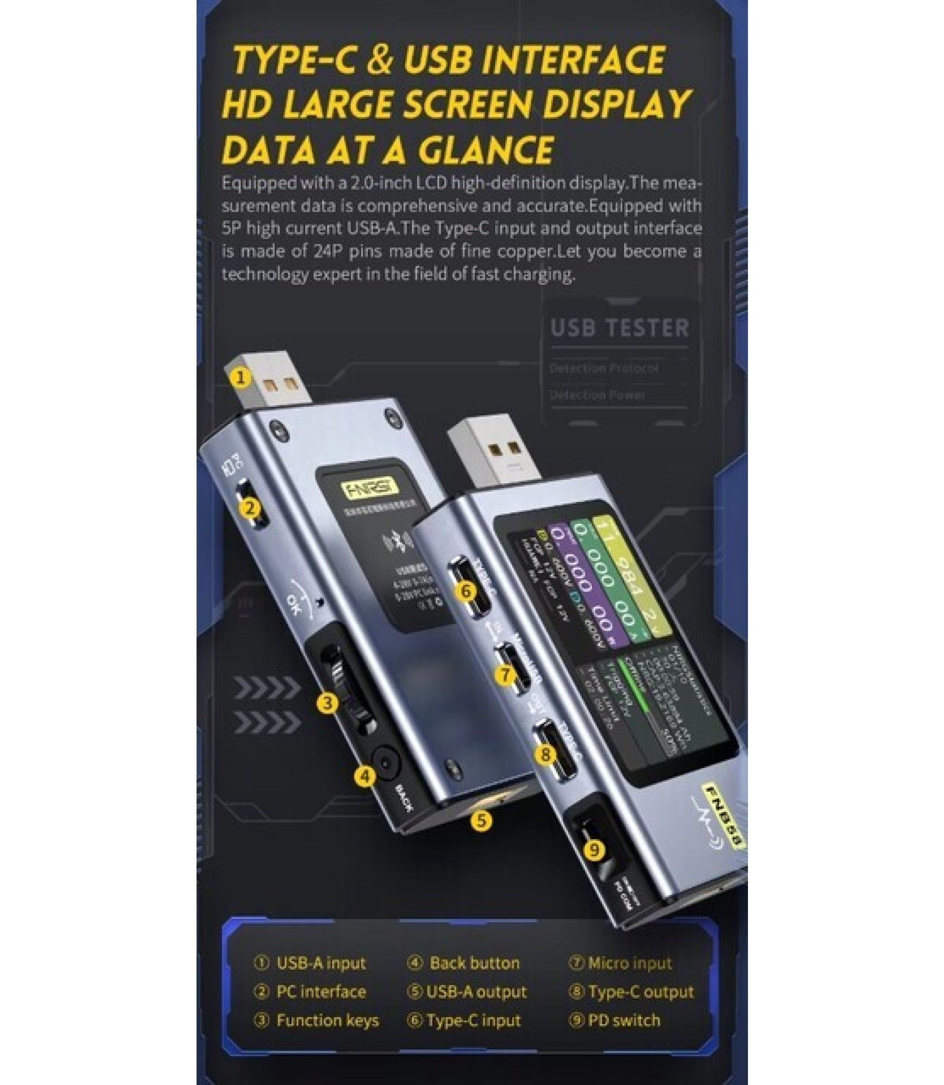 FNIRSI FNB58 USB Tester Voltmeter Ammeter TYPE-C Fast Charge Measurement