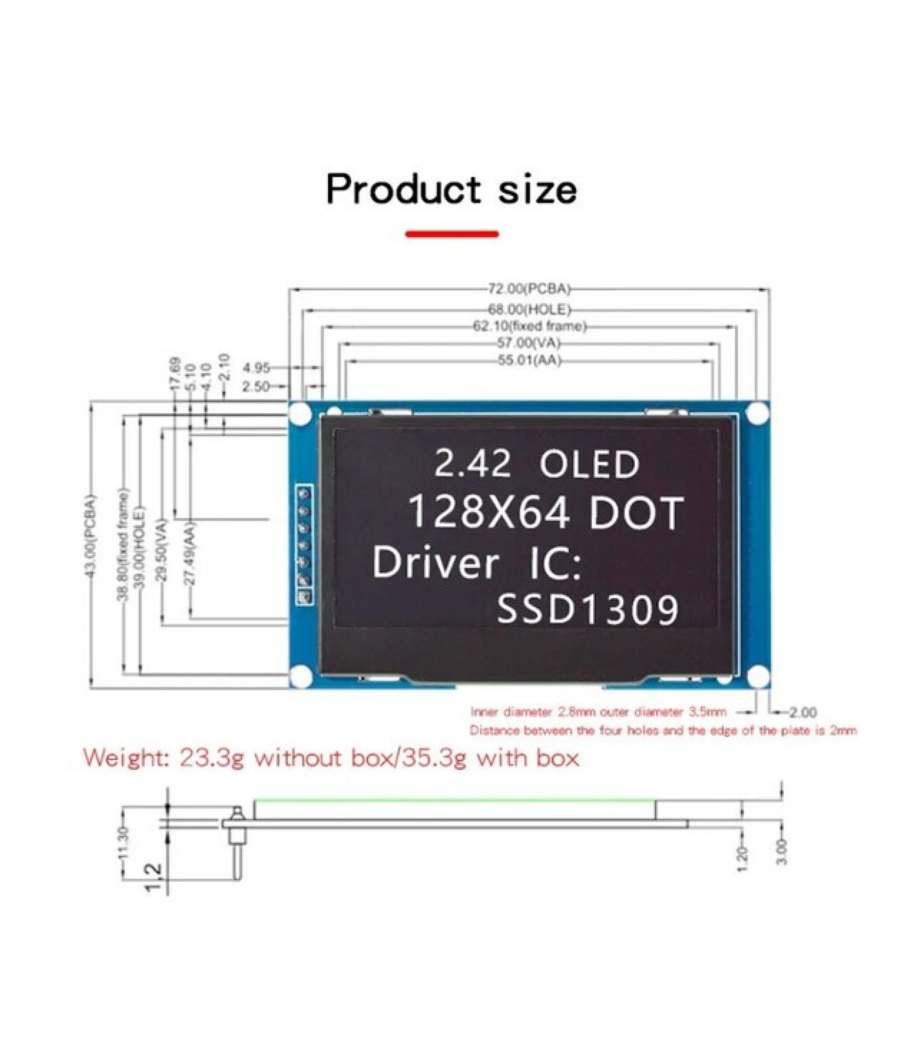 2.42 inch OLED Display Module 7Pins with White Character