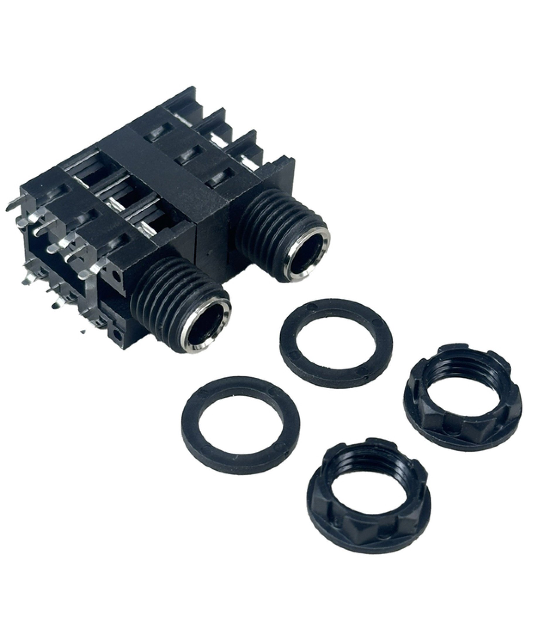 6.35mm 1/4" Stereo Insulated Dual Socket Jack 12 PCB Pins