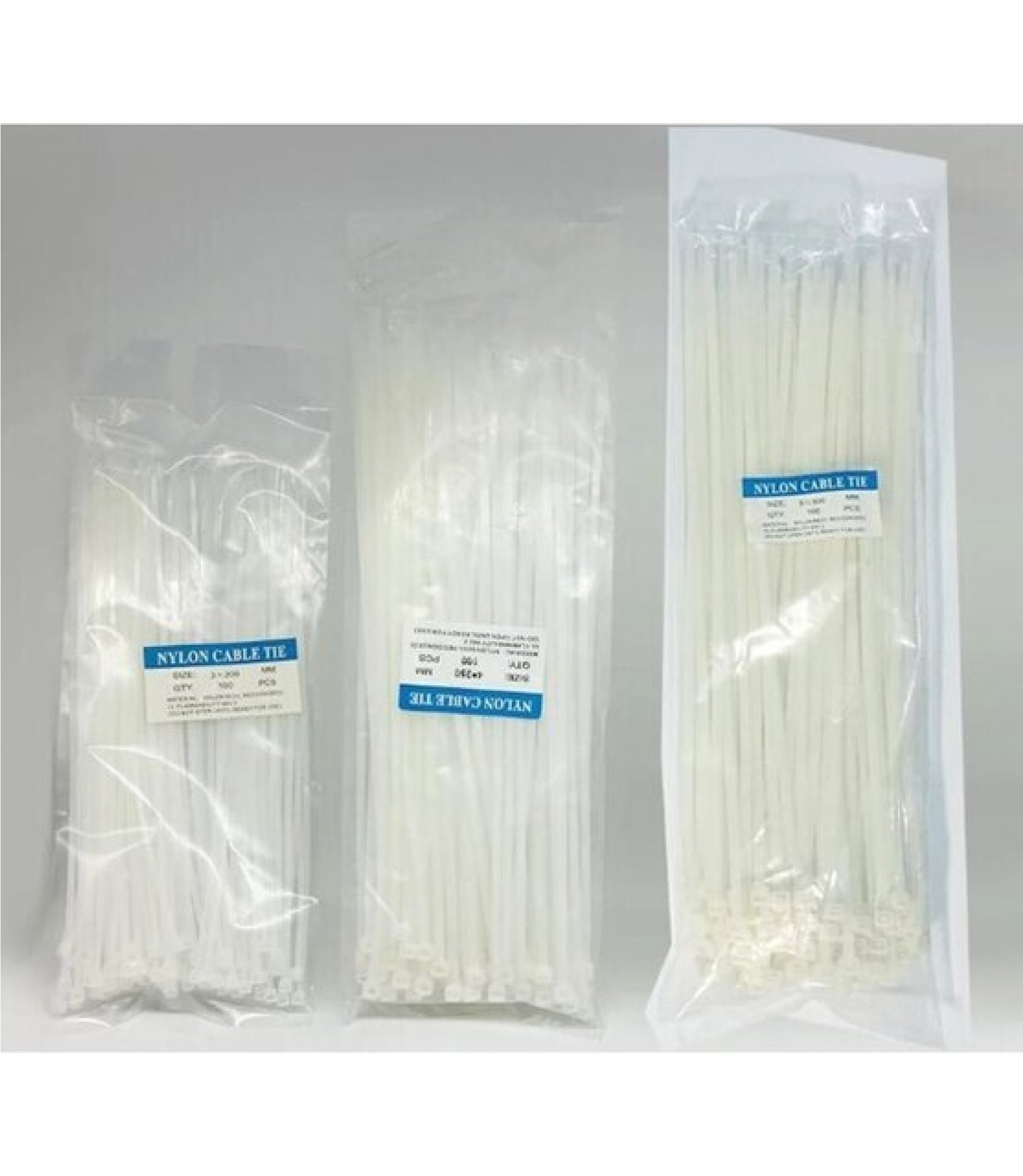 White Nylon Cable Ties Self-Locking 3x250mm 100PCS