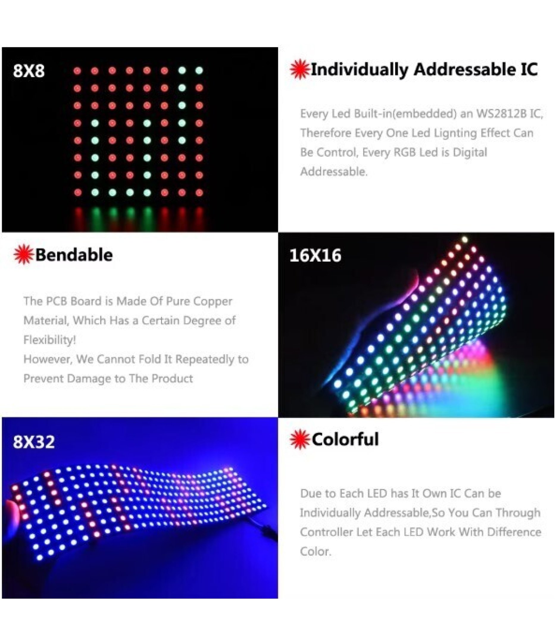 WS2812 WS2812B-256 LED 5050 RGB 16X16 LED Matrix Module with Wire