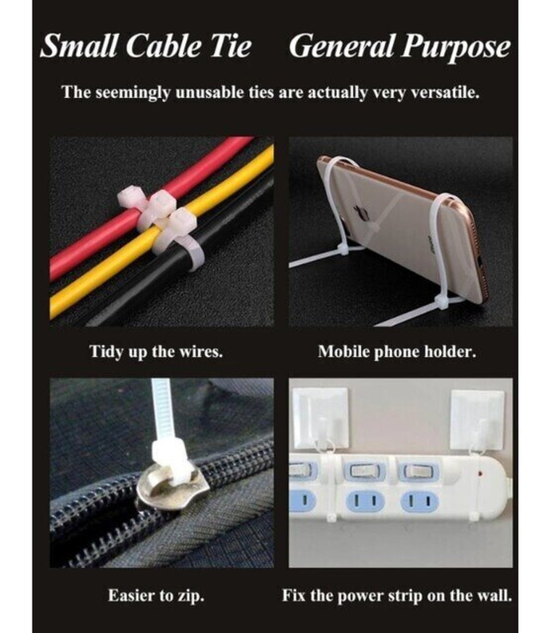 White Nylon Cable Ties Self-Locking 3x250mm 100PCS