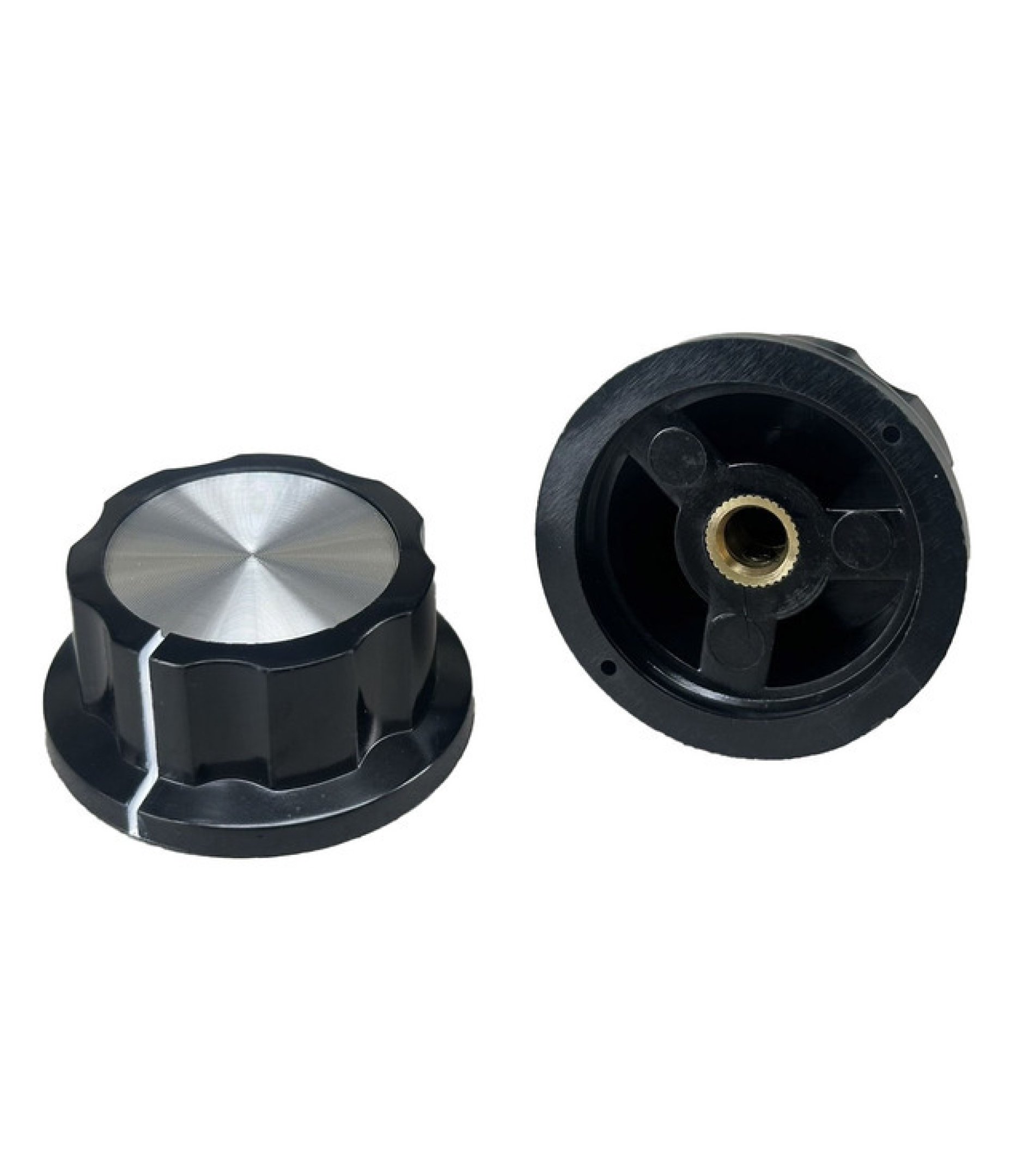 Boss Style Silver Top Black Knob 45mm