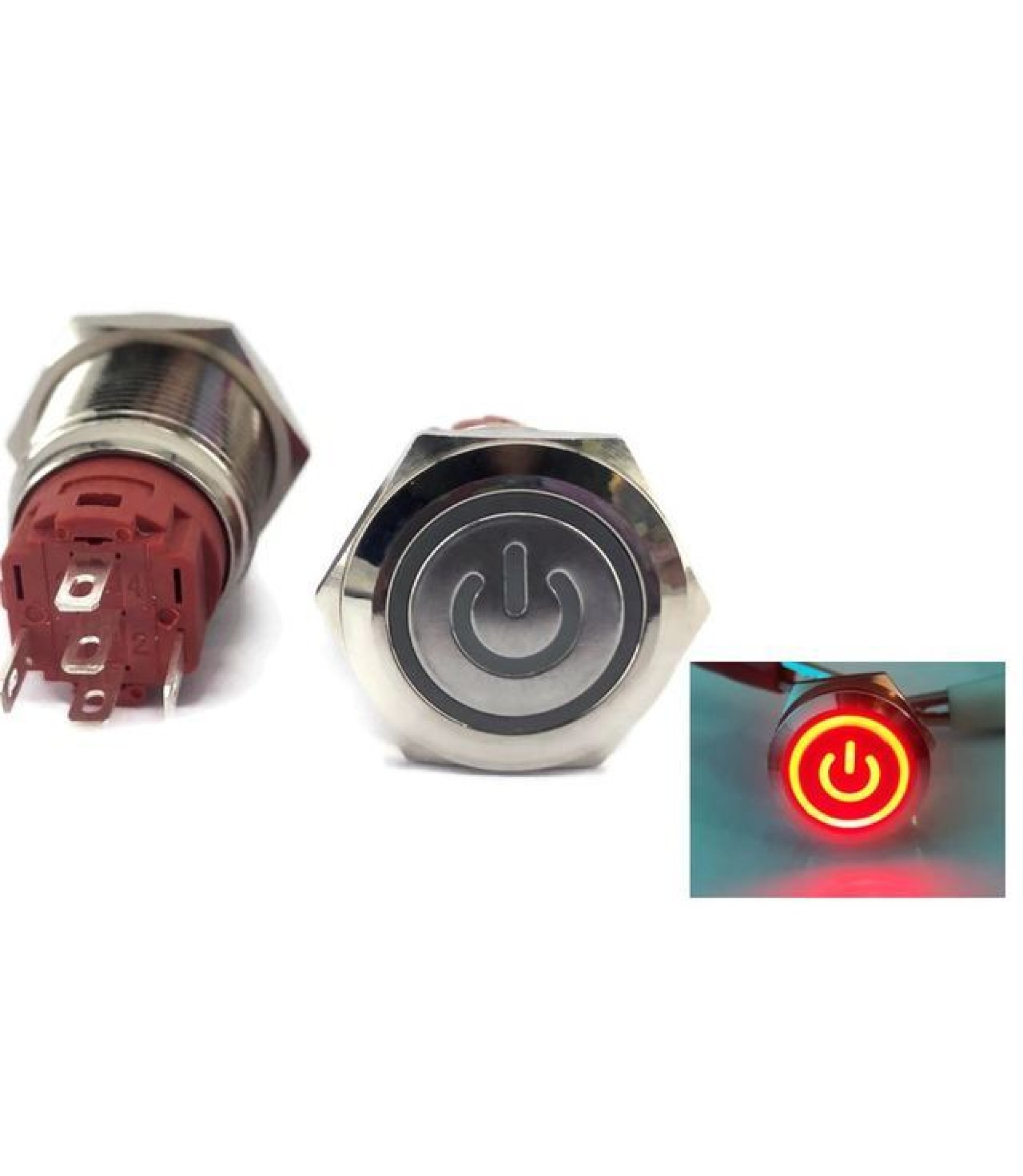 19mm illumination Red LED Power Mark Metal Waterproof Push Button Switch Latching