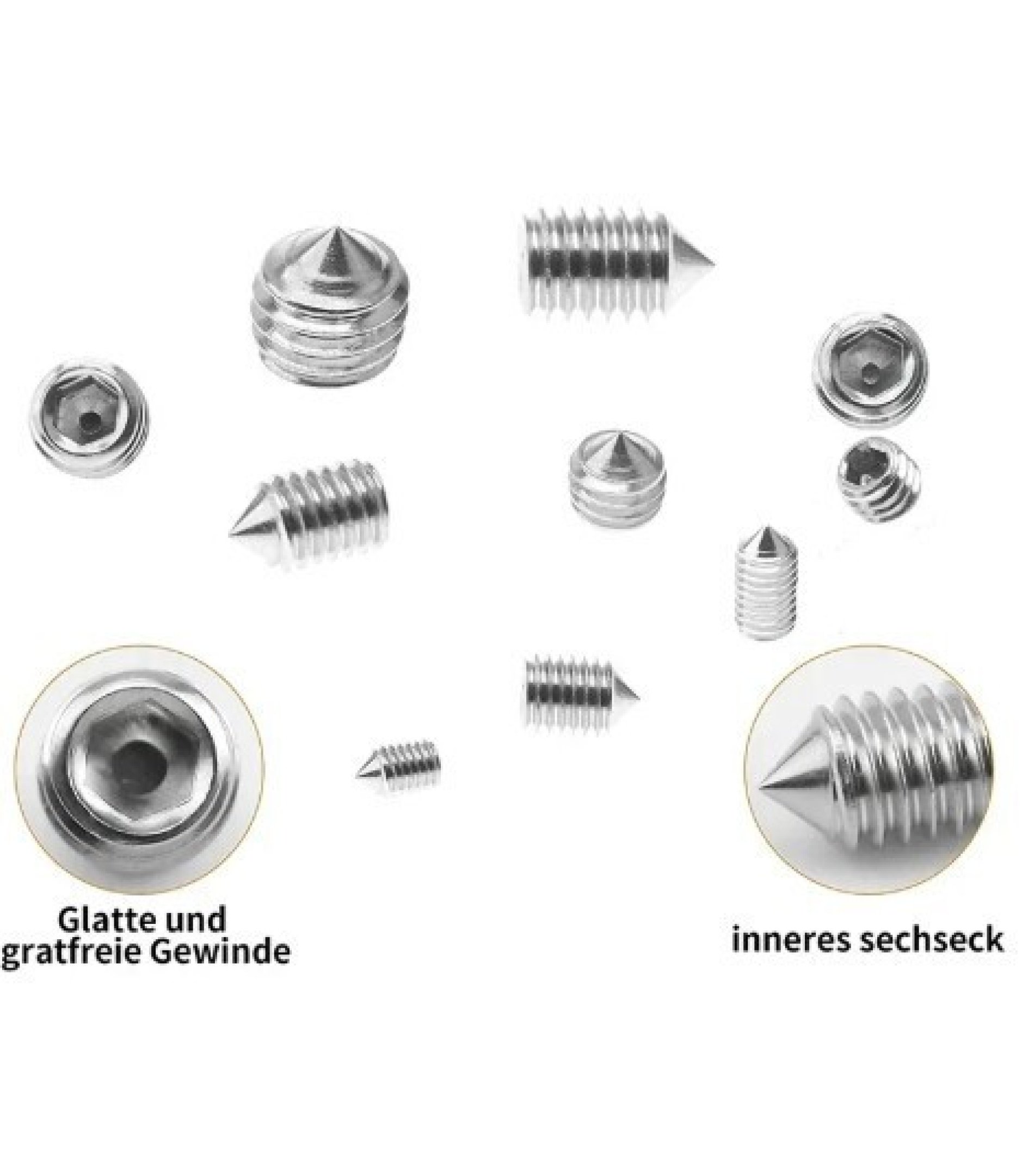 1 Set M3 M4 M5 M6 M8 Stainless steel 304 Hexagon Head screw Tapered End