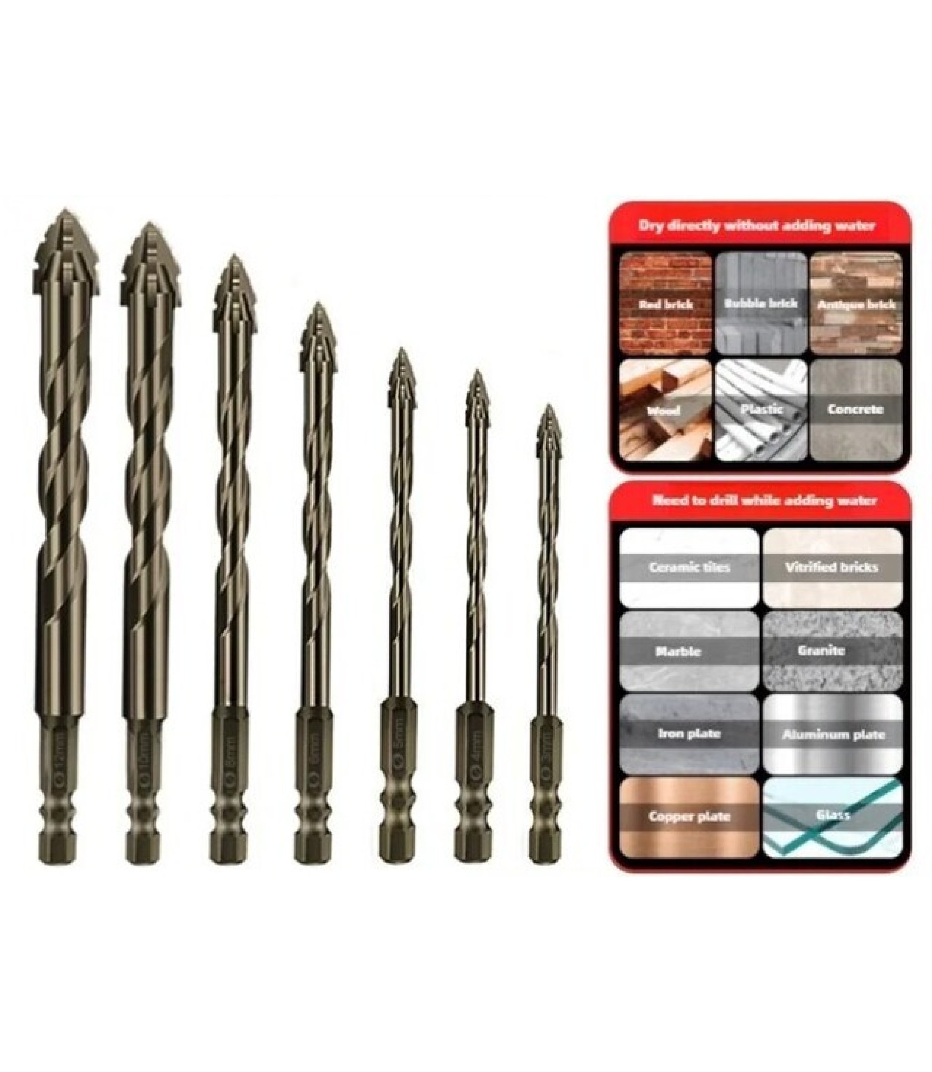 Four-edged eccentric drill bit 6/8/10mm Set