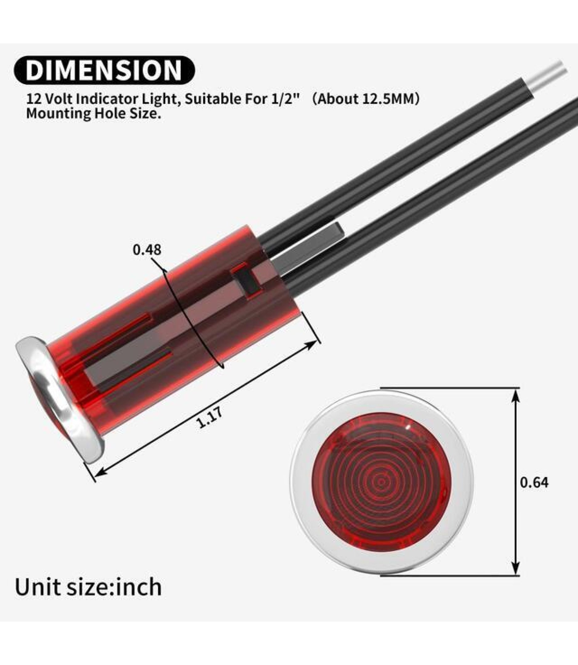 12V Plastic RED LED indicator