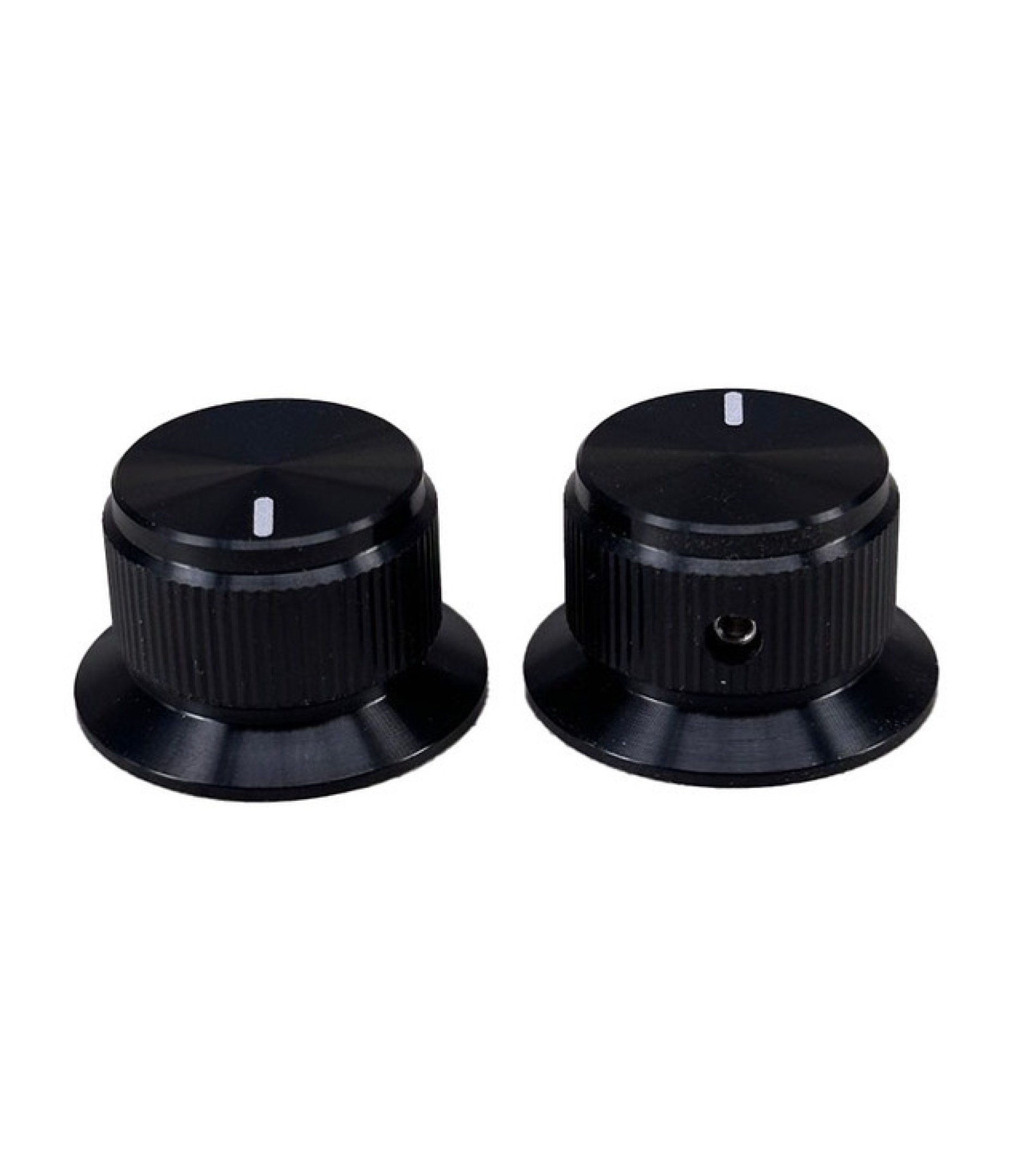 Black Knurled Aluminum 15x24mm knob with skirted Shaft 6.4mm