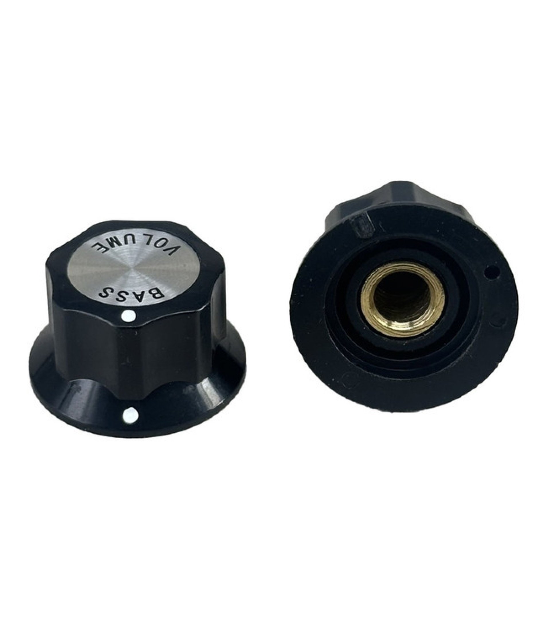 Black Rickenbacker guitar knob with Brass and Volume screen on top 25x15mm Shaft 6.4mm