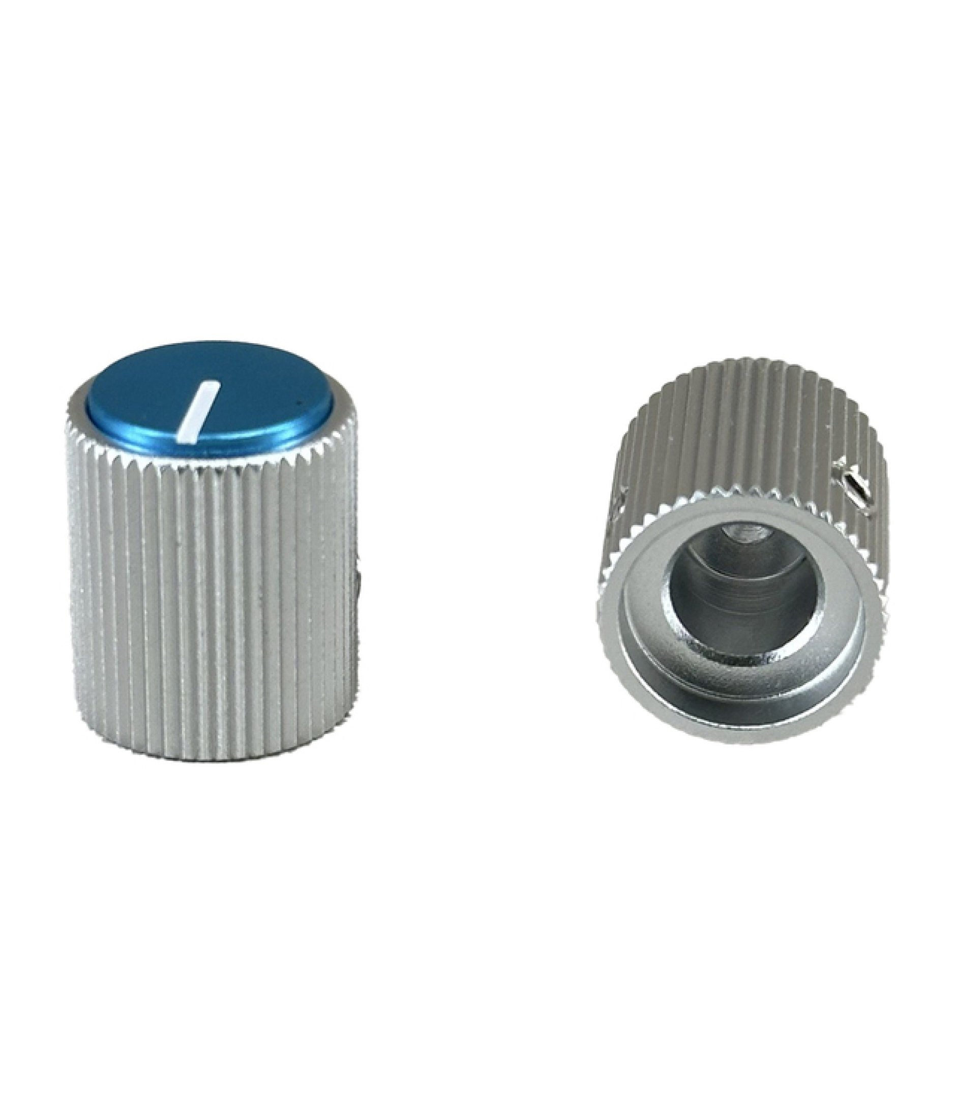 Aluminum Silver Body Blue Cap Knob 12.5x15mm Shaft 6.4mm