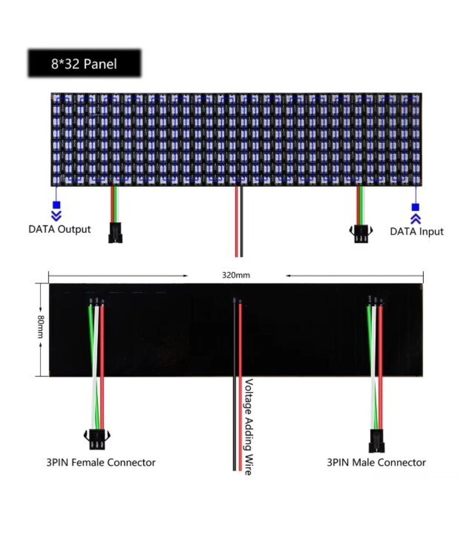 WS2812 WS2812B-256 LED 5050 RGB 8X32 LED Matrix Module with Wire