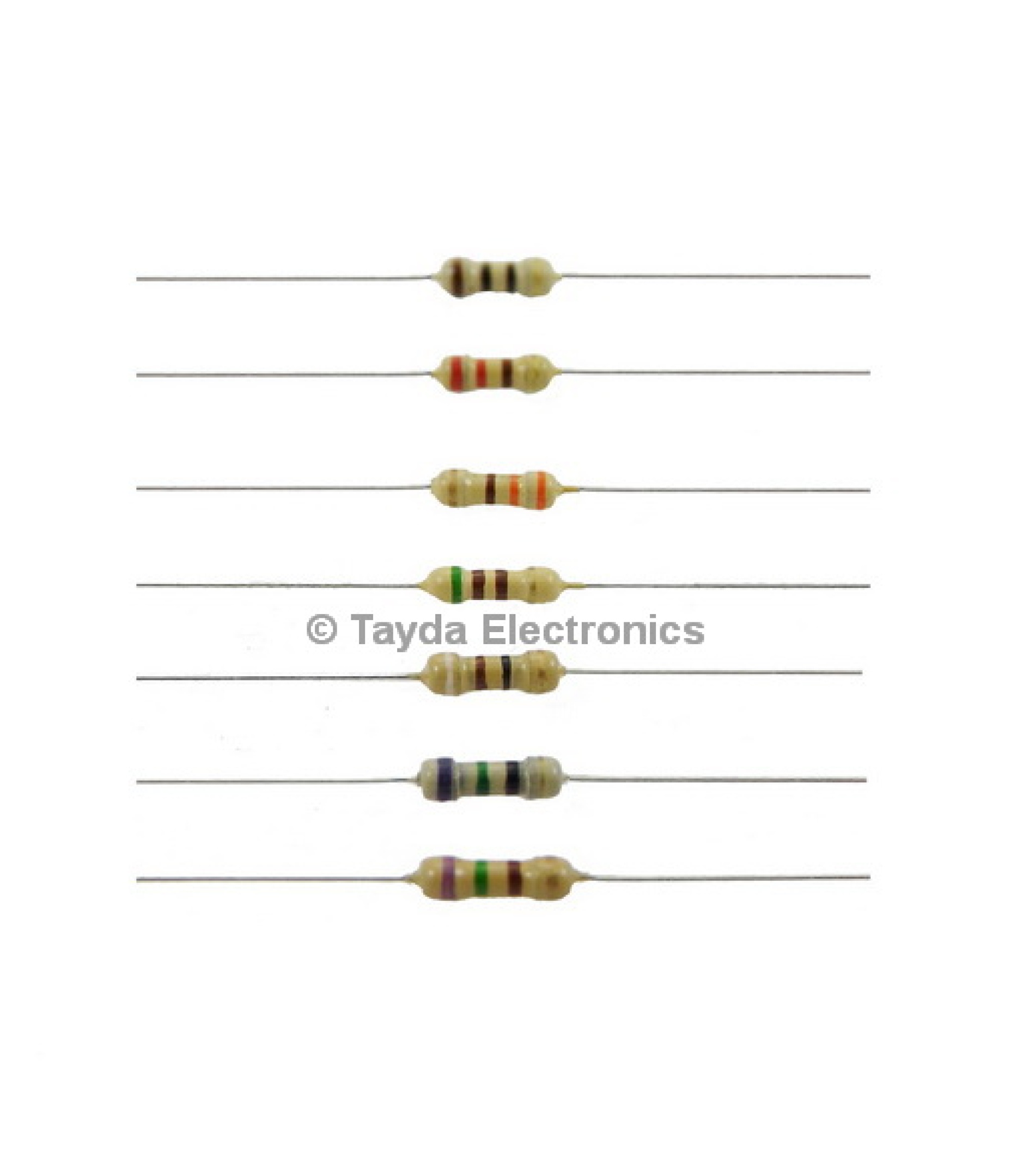 Electronic component image of 91 Ohm 1W 5% Carbon Film Resistor for circuit design.