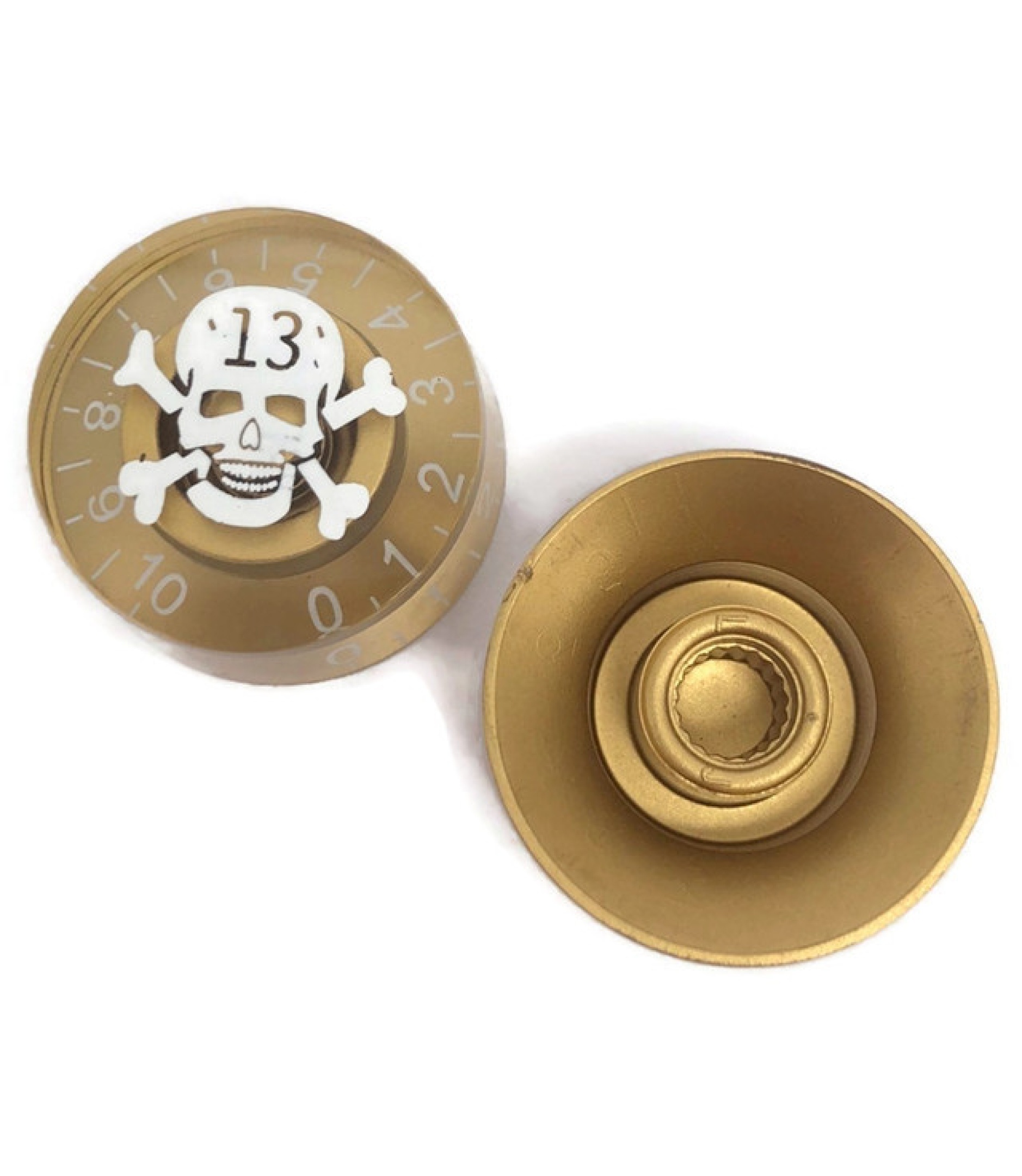 A-2891-1.jpg C-2005 Gold Gibson Style Knob with White Skull Head Mark and White Numbering 0 to 10