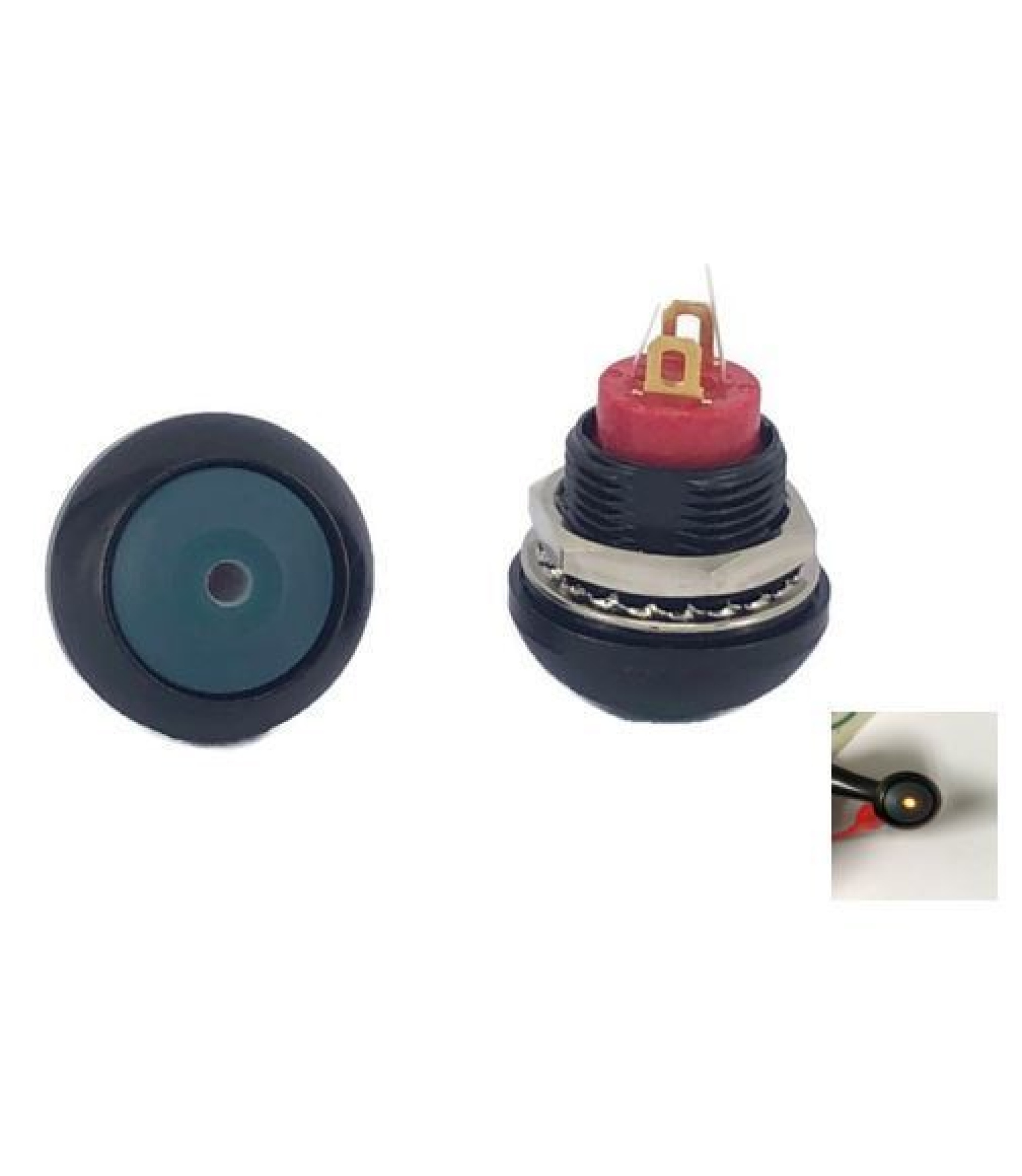 A-3595-2.JPG.jpg Illuminated Push Button Switch Momentary SPST Green Flat Cap with LED Yellow Color