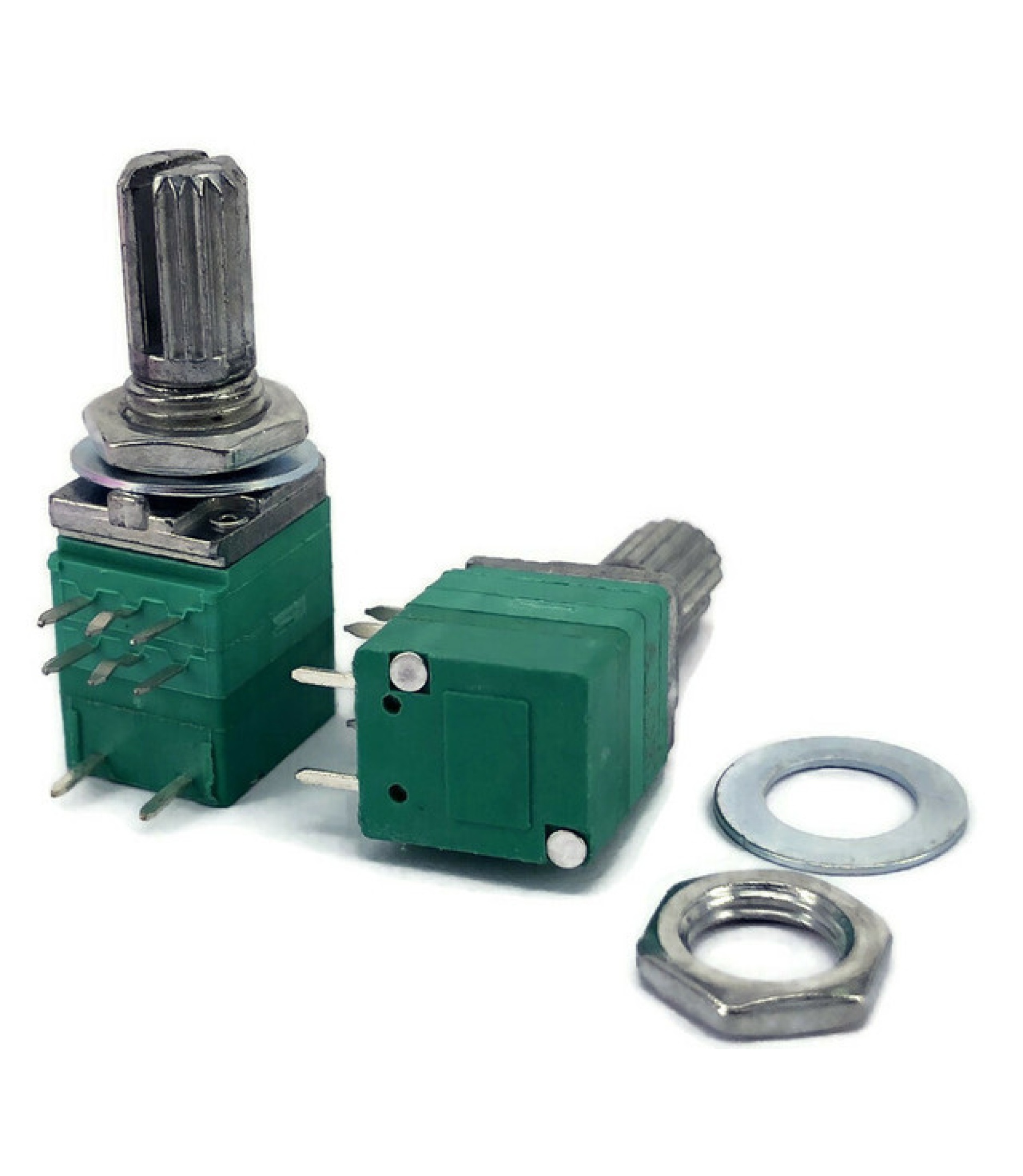 100Electronics 10K OHM Logarithmic Dual Taper Potentiometer On-off Switch Spline Shaft PCB Mount 9mm