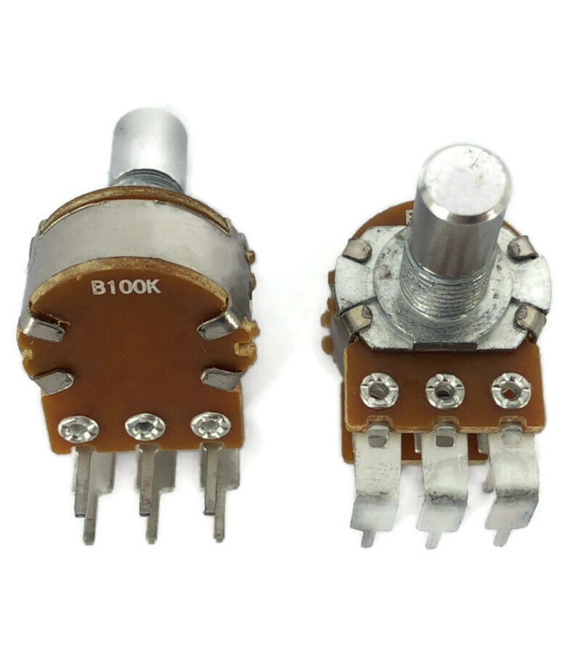 100Electronics 100K OHM Linear Dual Taper Potentiometer PCB Mount Round Shaft Dia: 6.35mm