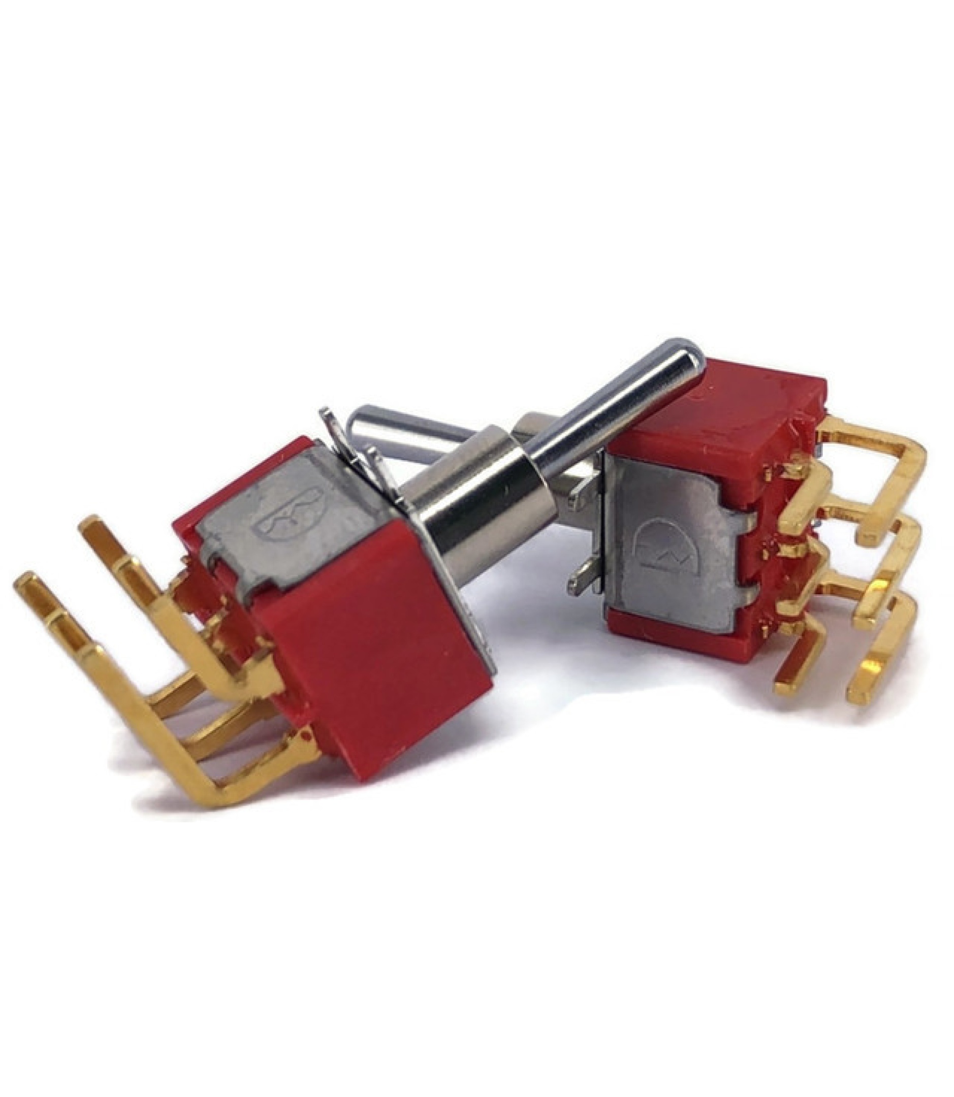 Non-Threaded Mini Toggle Switch DPDT On-Off-On Gold Right Angle PCB Pins 1M Series