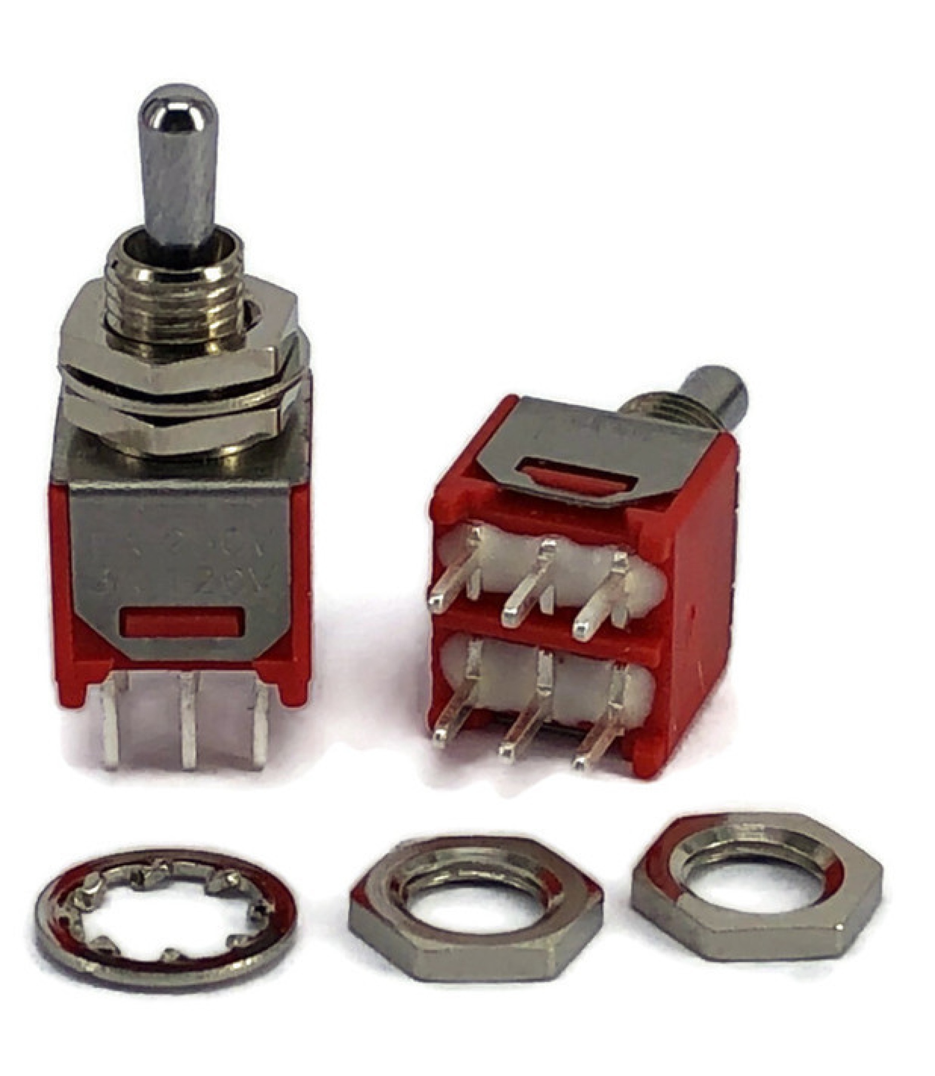 Sub Mini Toggle Switch 2M Series DPDT On-Off-On Short Lever PCB Pins