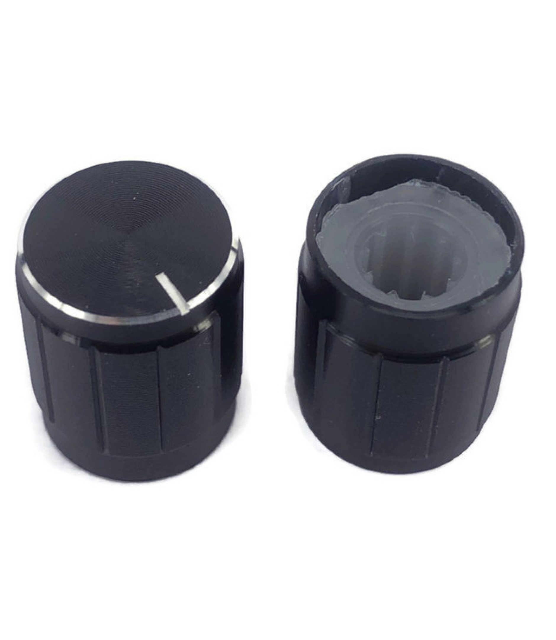 Knurled Aluminum Black Knob with Silver circle 13x17mm Shaft Diameter 6x18T