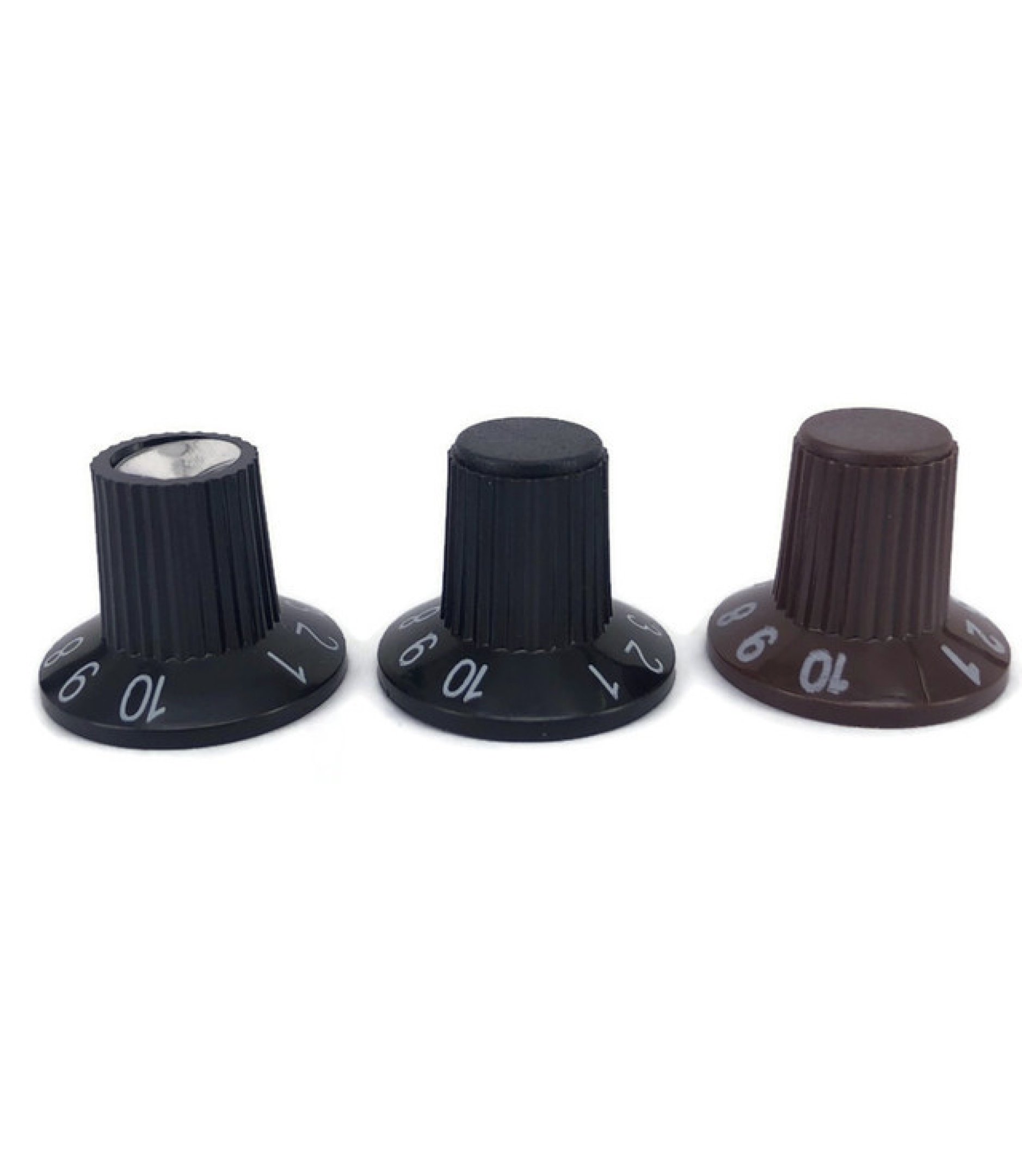 Black Knob Silver top with White Numbering 1 to 10 23x18mm Shaft 6x18T