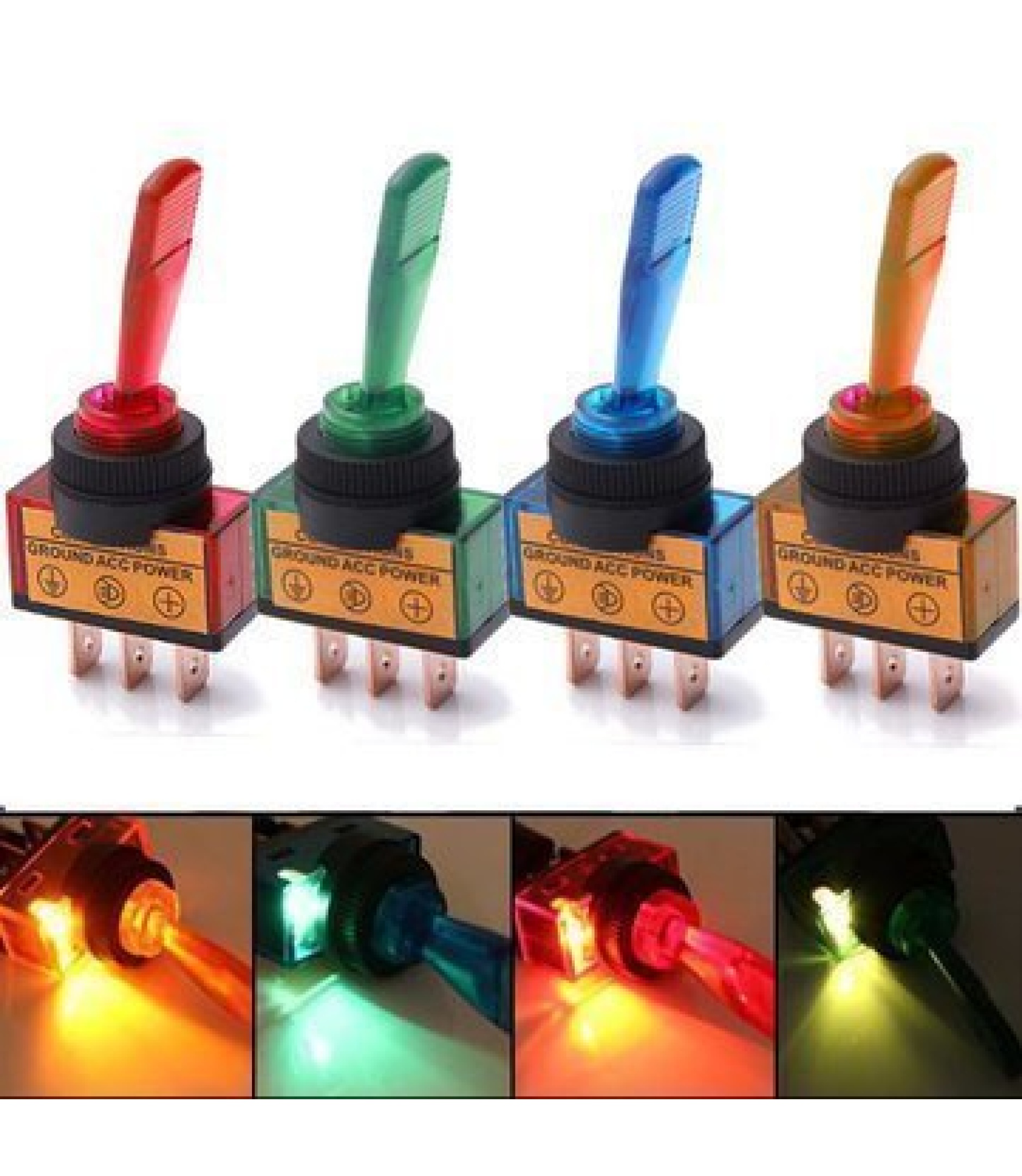 Auto Toggle Switch SPST On-Off Blue LED 12V