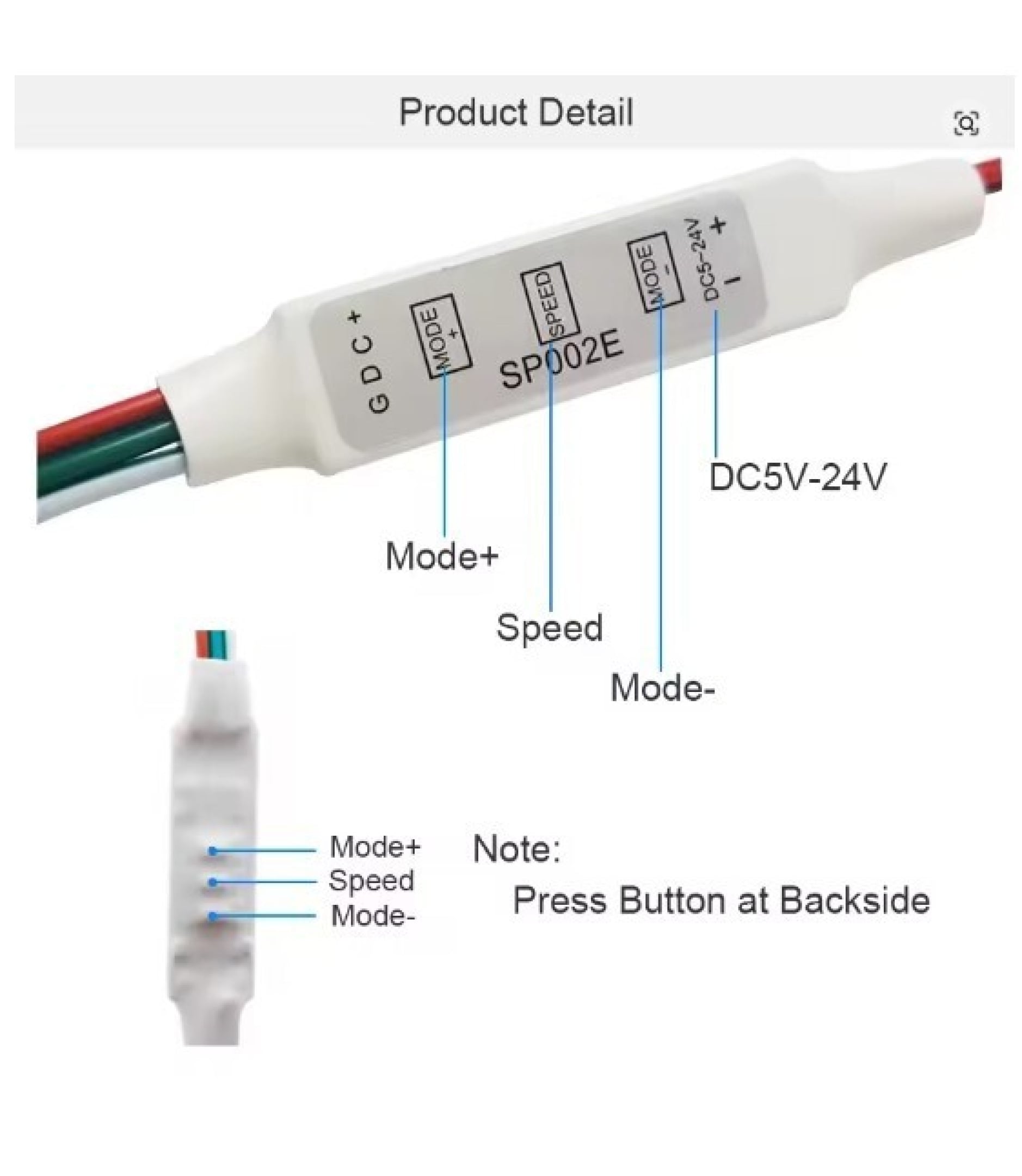 SP002E RGB Controller DC5-24V With DC Connector for WS2812B LED Strip Light