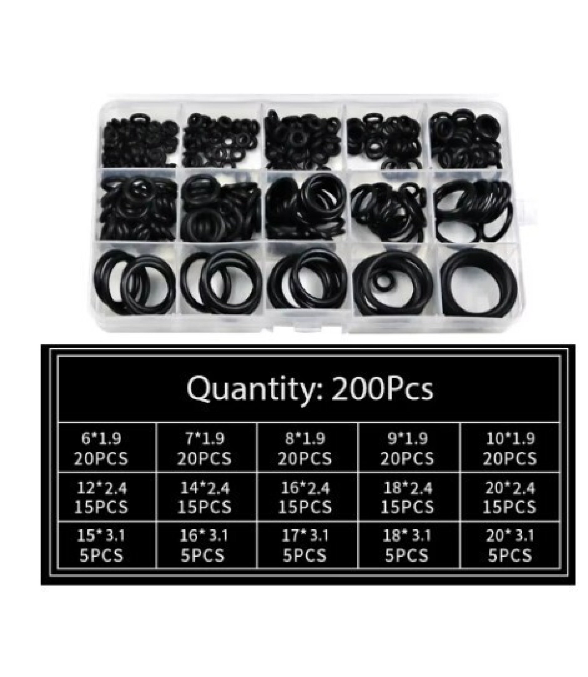 Black_18.jpg 200PCS O ring Black color Silicone Rubber Kit Set