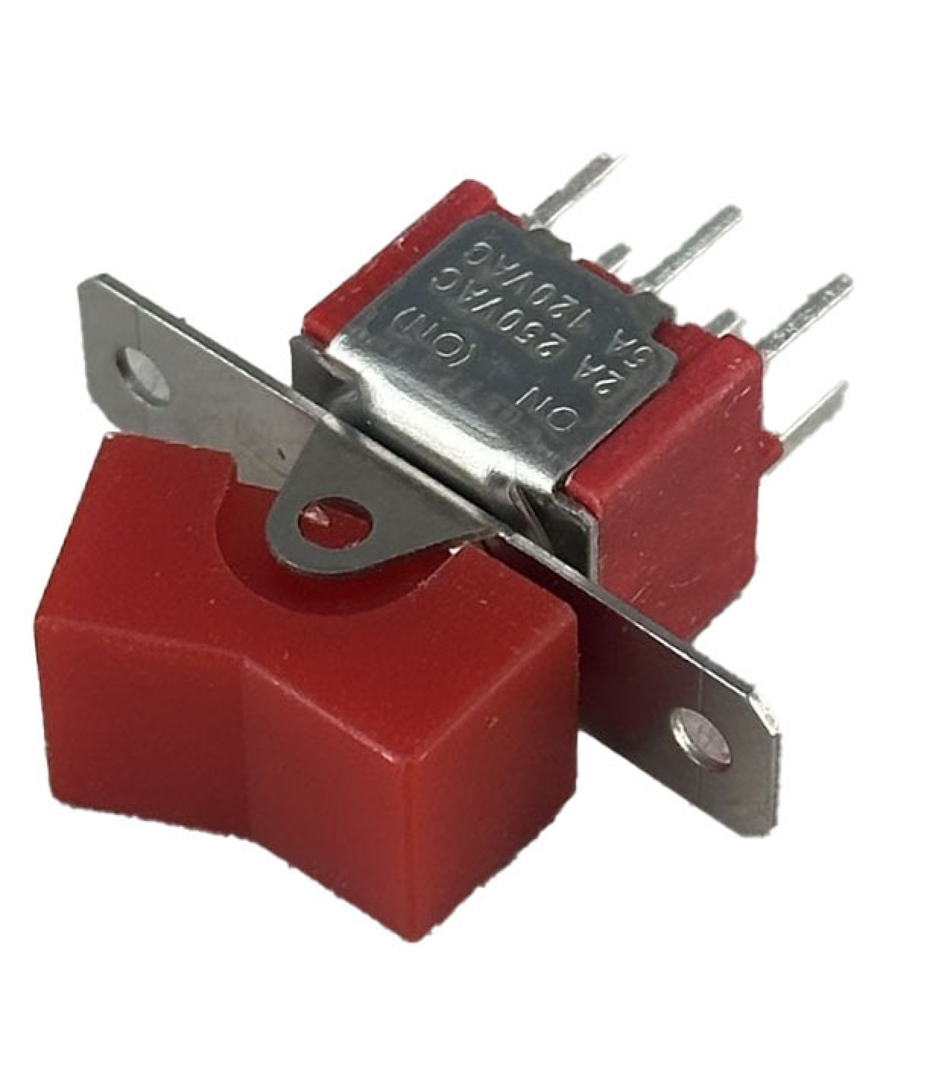Mini Rocker Switch Momentary ON-(ON) DPDT Red Actuator PCB Pins
