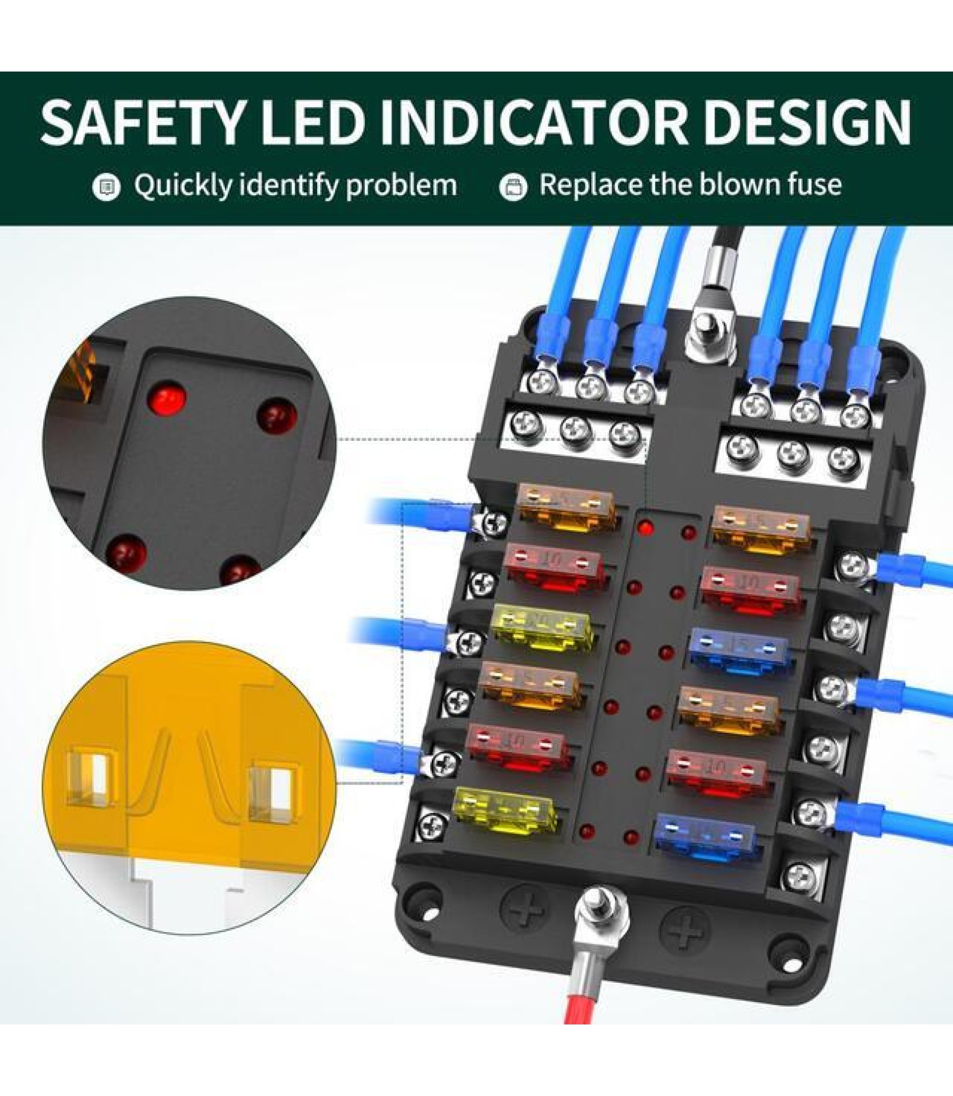 12 Way Block With Negative Bus Blade Fuse Block FB-1714