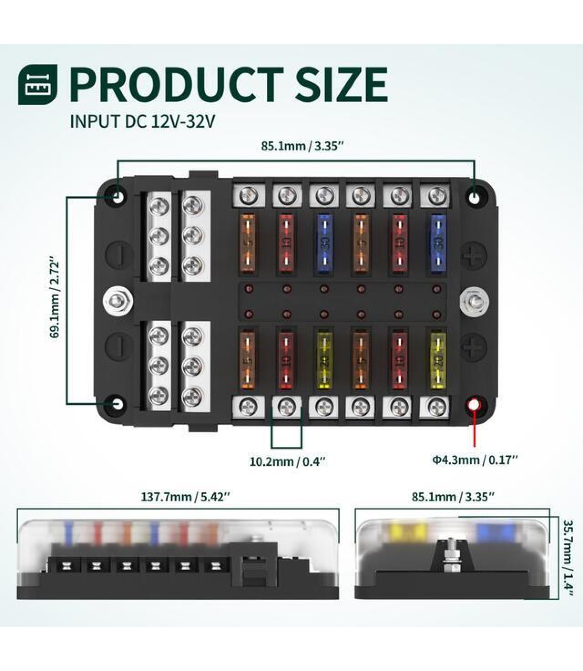 12 Way Block With Negative Bus Blade Fuse Block FB-1714