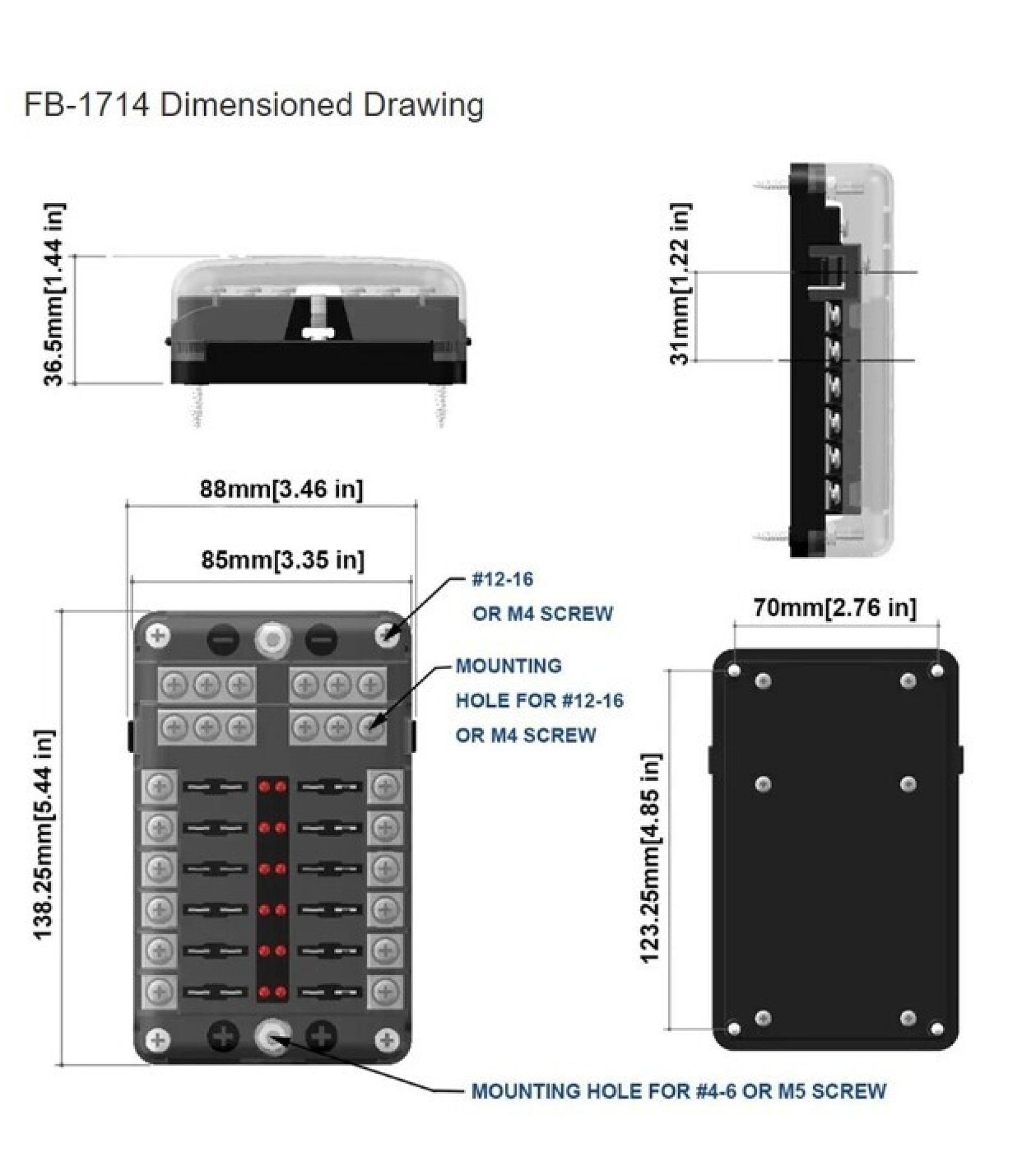 12 Way Block With Negative Bus Blade Fuse Block FB-1714