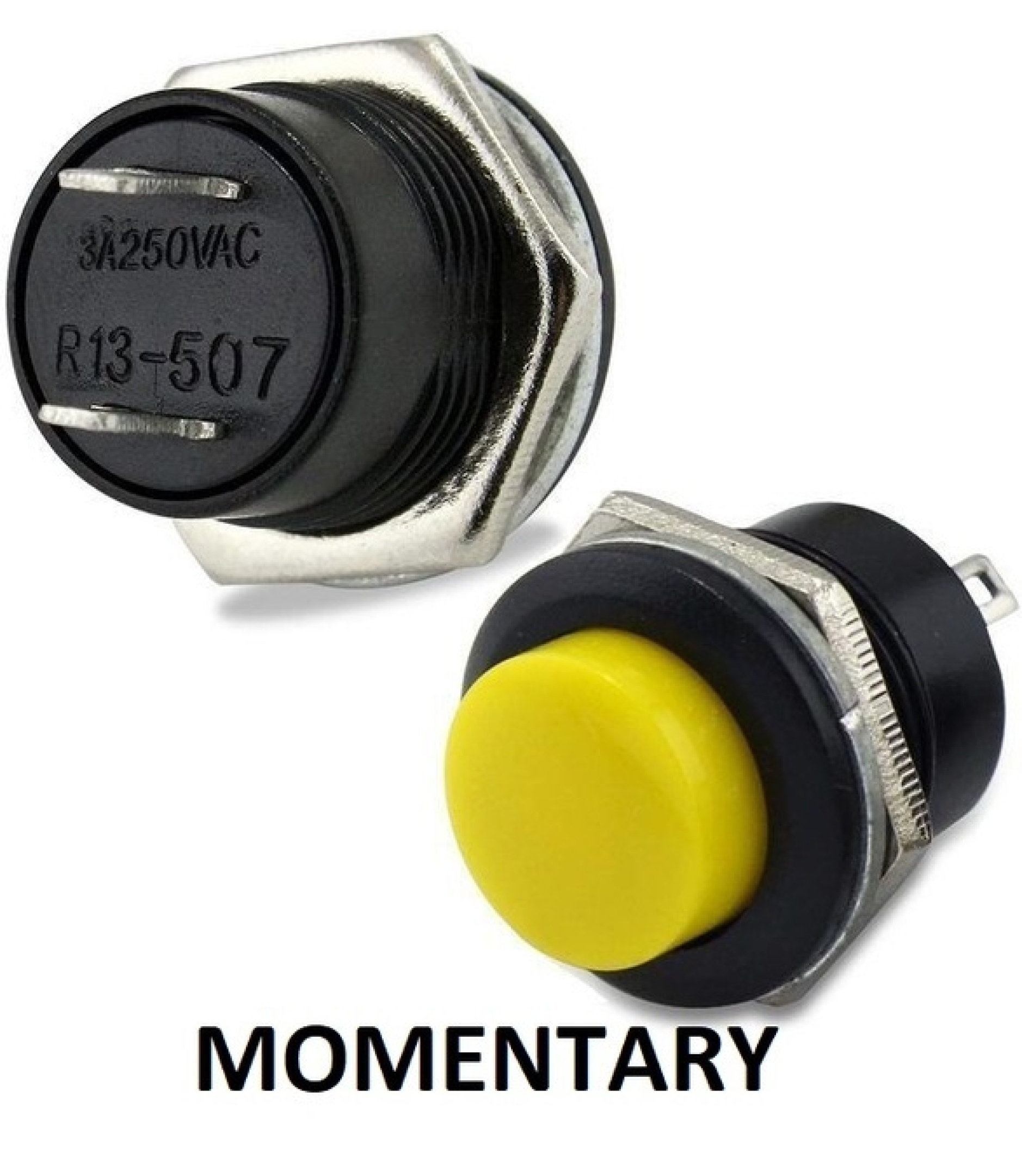 PUSH BUTTON SWITCH MOMENTARY Yellow Color SPST 3A 250VAC