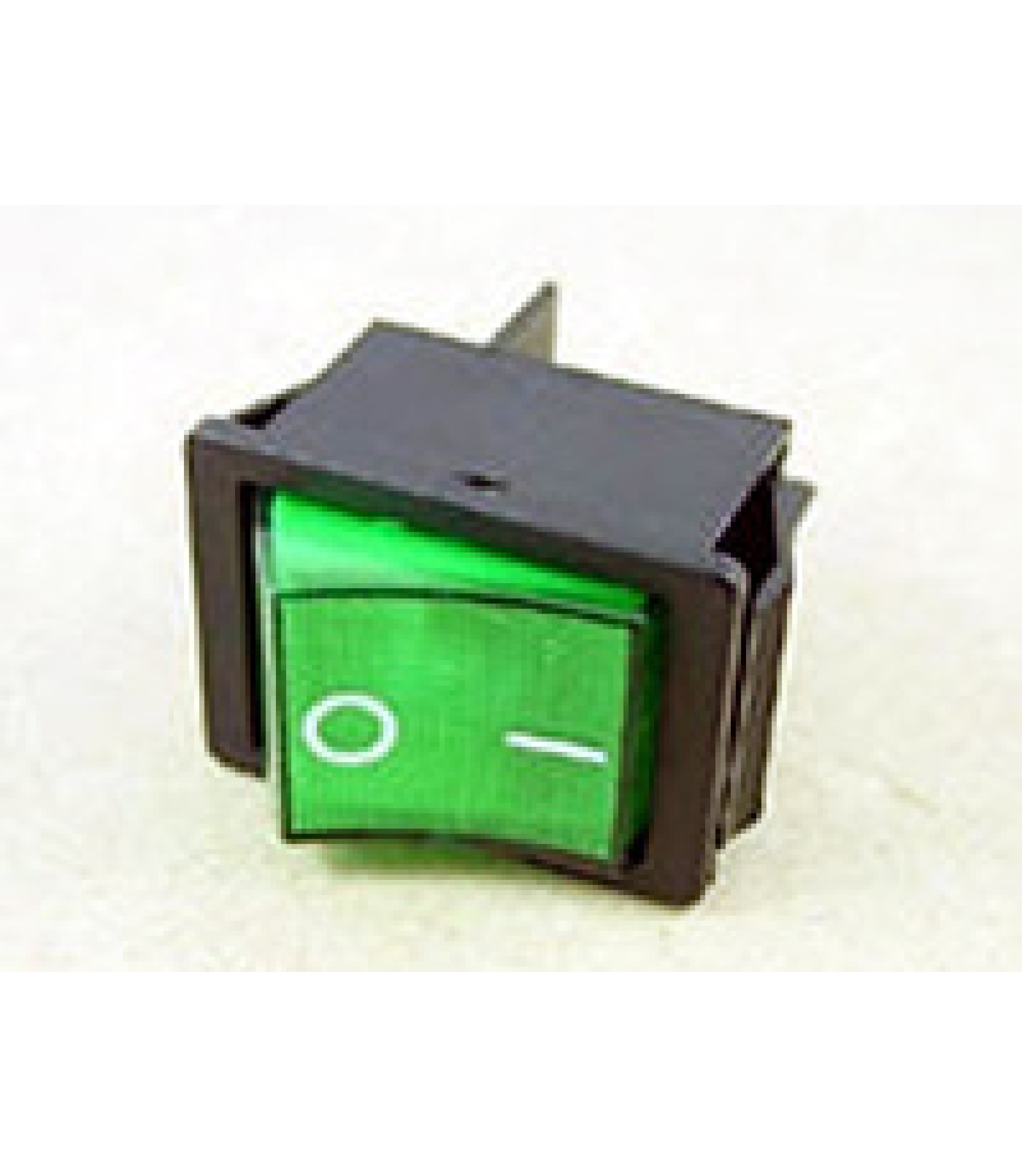 Electronic component image of DPST Rocker Switch with Lamp Green ON/OFF 16A 250VAC for panel mounting.