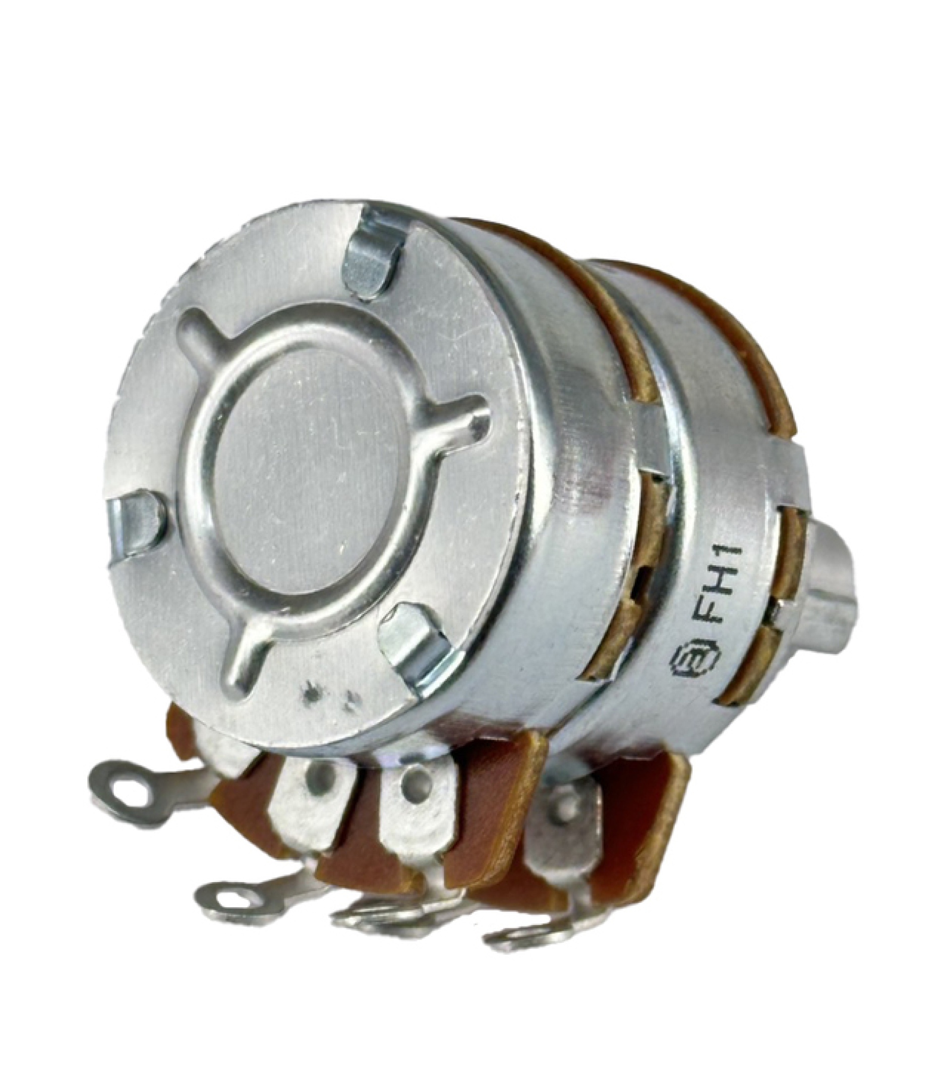 dual6p3.jpg 10K OHM Linear Dual Taper Potentiometer Solder lug Round Shaft