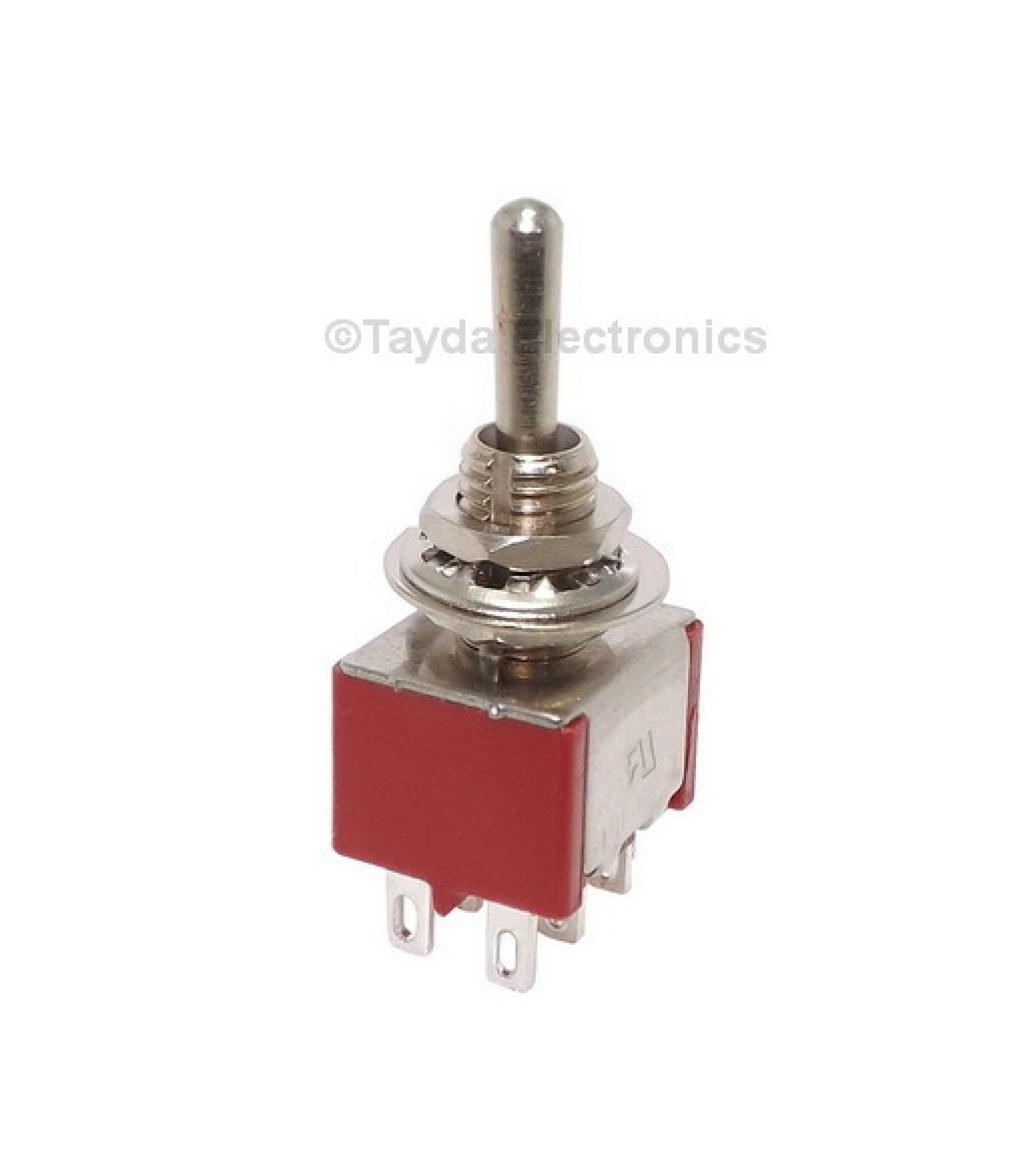 Electronic component image of Mini Toggle Momentary Switch DPDT (On)-Off-(On) for circuit design.