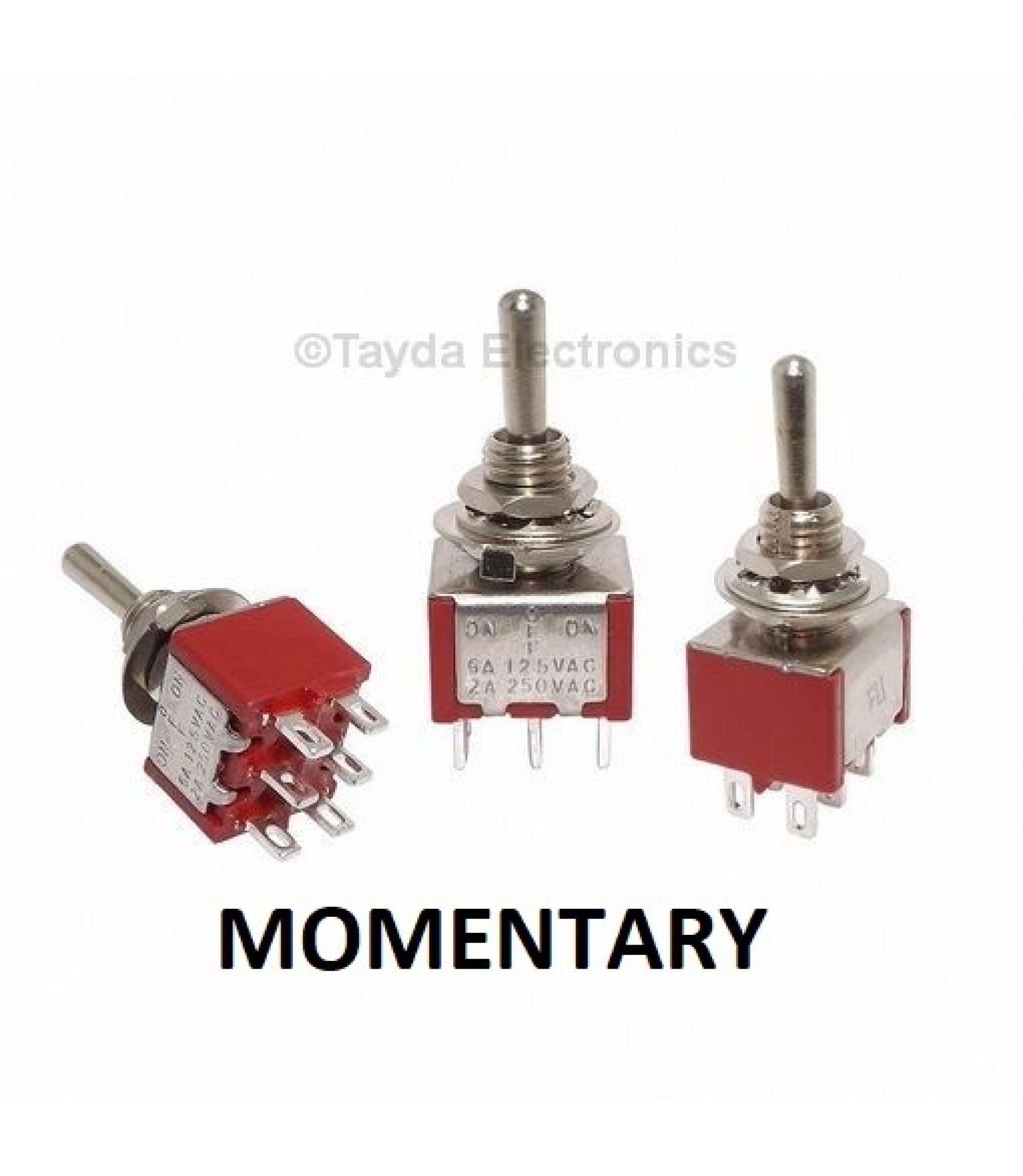 Electronic component image of Mini Toggle Momentary Switch DPDT (On)-Off-(On) for circuit design.