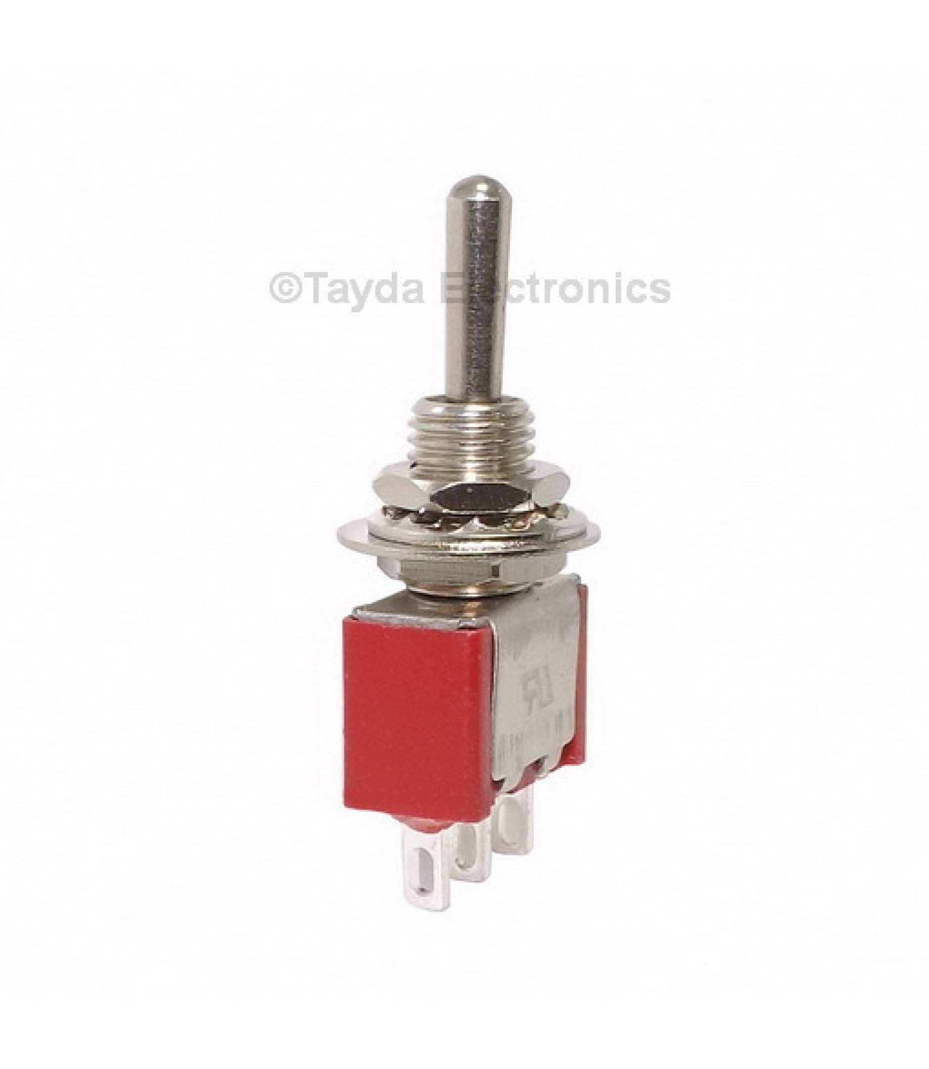 Electronic component image of Mini Toggle Momentary Switch SPDT (ON)-OFF-(ON) for circuit design.