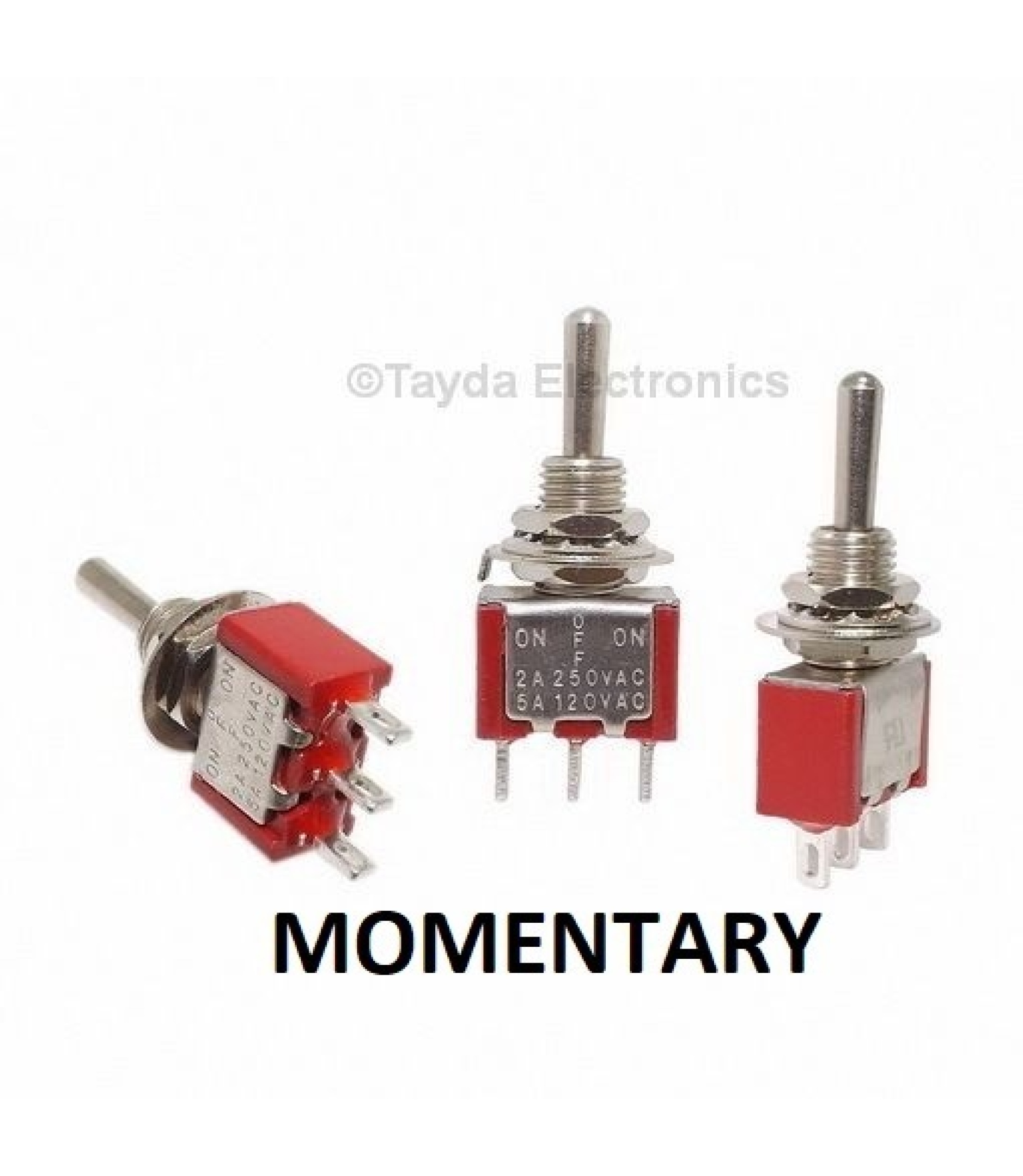 Electronic component image of Mini Toggle Momentary Switch SPDT (ON)-OFF-(ON) for circuit design.
