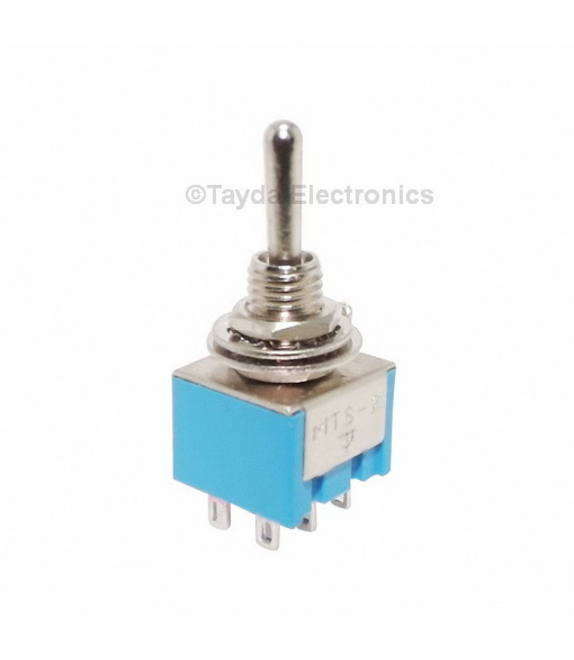 Electronic component image of Mini Toggle Switch DPDT On-On-On for circuit design.