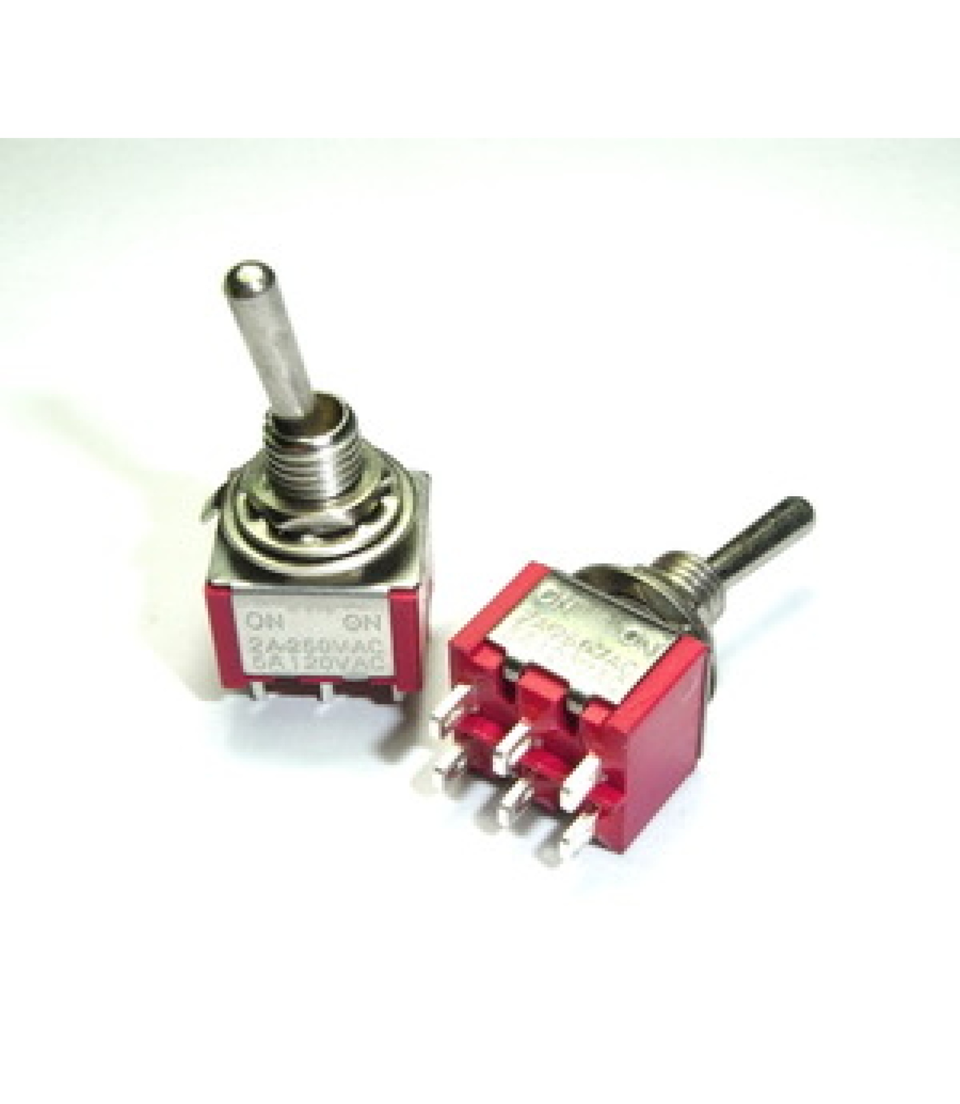 Electronic component image of Mini Toggle Switch DPDT On-On for circuit design.