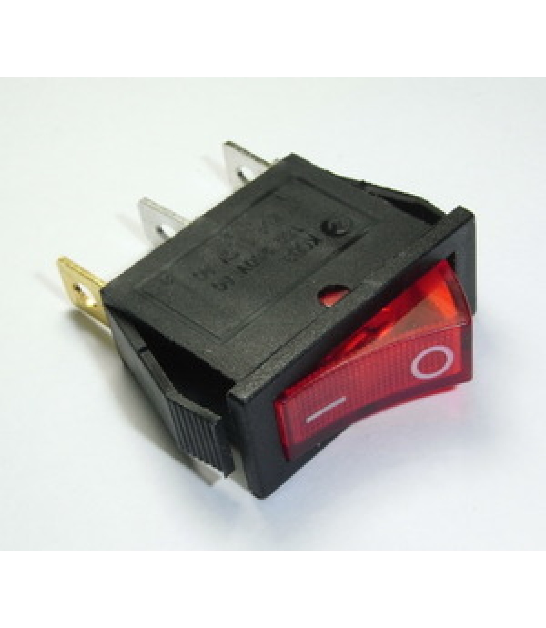 Electronic component image of Rocker Switch Red SPST ON/OFF with Lamp 15A 250VAC for panel mount applications.