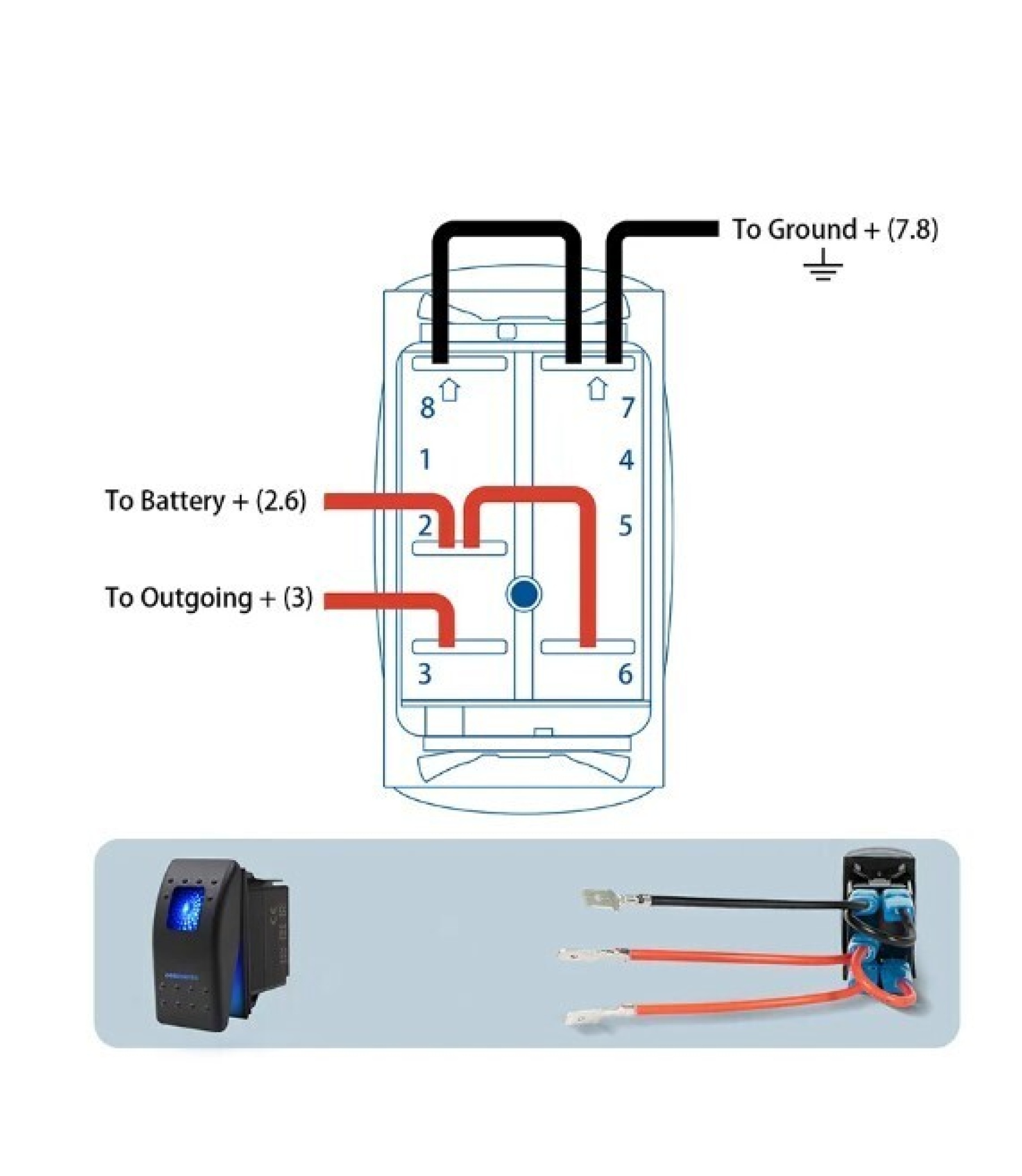 Marine Switch SPST ON-OFF 12V 20A With GREEN LED
