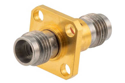 Hermetically Sealed 2.4mm Female to Female 4-Hole Flange Mount Adapter, 50 GHz, Low VSWR 1.25, MIL-STD-348B