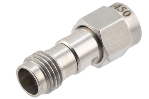 High Temp RF Coaxial Adapter: 2.92mm Male to 2.4mm Female, 40GHz, VSWR 1.25, MIL-STD 348B