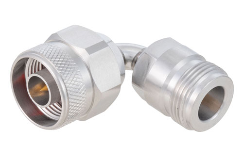 PE91786.jpg N Male to N Female Radius Right Angle RF Coaxial Adapter, DC-18GHz, VSWR 1.2 Max, Passivated | High-Performance, Cost-Effective B2B Solution | China Stock, Fast Delivery