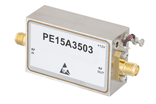 PE15A3503.jpg 44 dB Gain, 1 Watt P1dB, 2 GHz to 6 GHz, Broadband High Gain Amplifier, 39 dBm IP3, 5 dB NF, SMA
