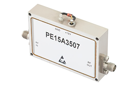 PE15A3507.jpg 43 dB Gain, 1 Watt P1dB, 12 GHz to 18 GHz, Broadband High Gain Amplifier, 39 dBm IP3, 6 dB NF, SMA