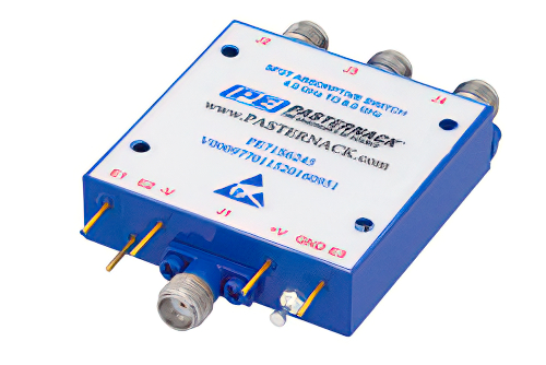 PE71S6245.jpg Absorptive SP3T PIN Diode Switch Operating From 4 GHz to 8 GHz Up to 0.1 Watts (+20 dBm) and Field Replaceable SMA