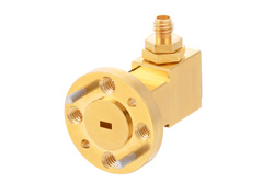 PE-W10CA003.jpg WR-10 UG-387/U-Mod Round Cover Flange to 1.0mm Female Waveguide to Coax Adapter Operating from 75 GHz to 110 GHz - Cost-Effective Alternative