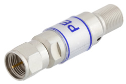 8 dB Fixed Attenuator, 75 Ohm F Male to 75 Ohm F Female Brass Tri-Metal Body Rated to 2 Watts Up to 3 GHz - Cost-Effective Alternative